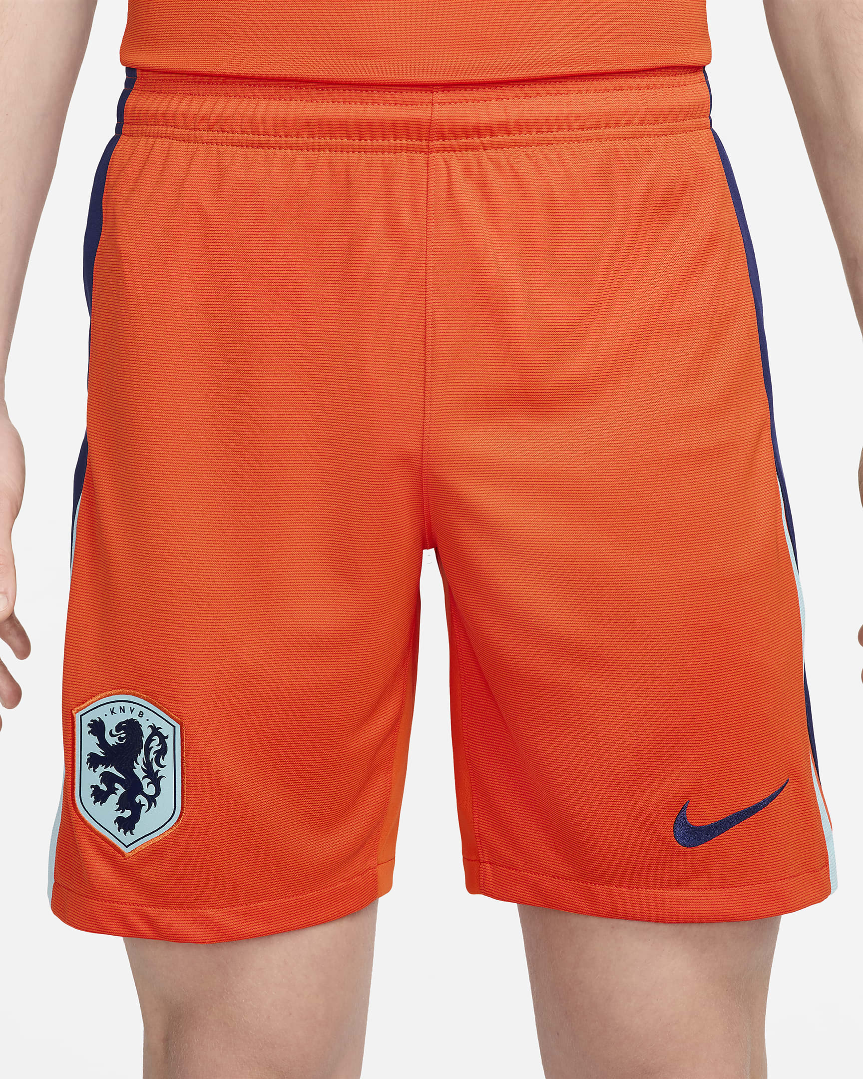 Replika pánských fotbalových kraťasů Nike Dri-FIT Nizozemsko 2024 Stadium, domácí - Safety Orange/Blue Void/Copa/Blue Void