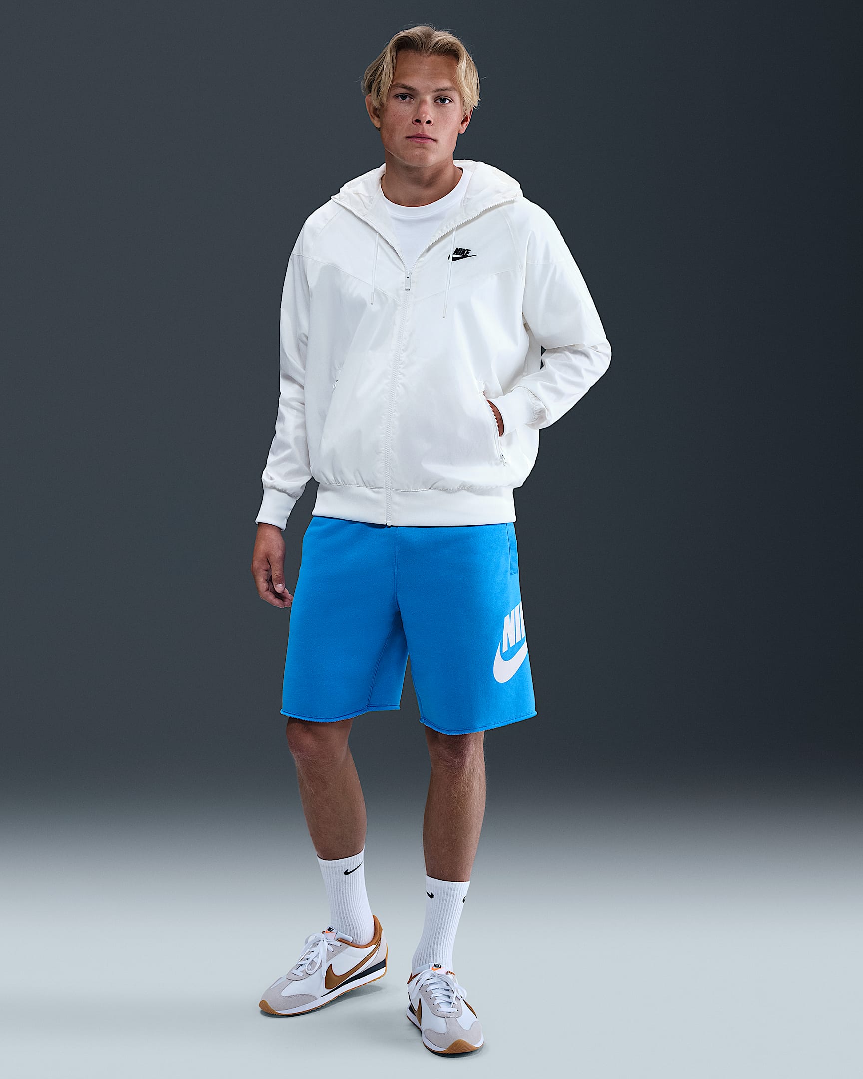 Nike Club Men's French Terry Alumni Shorts - Light Photo Blue/Light Photo Blue/White