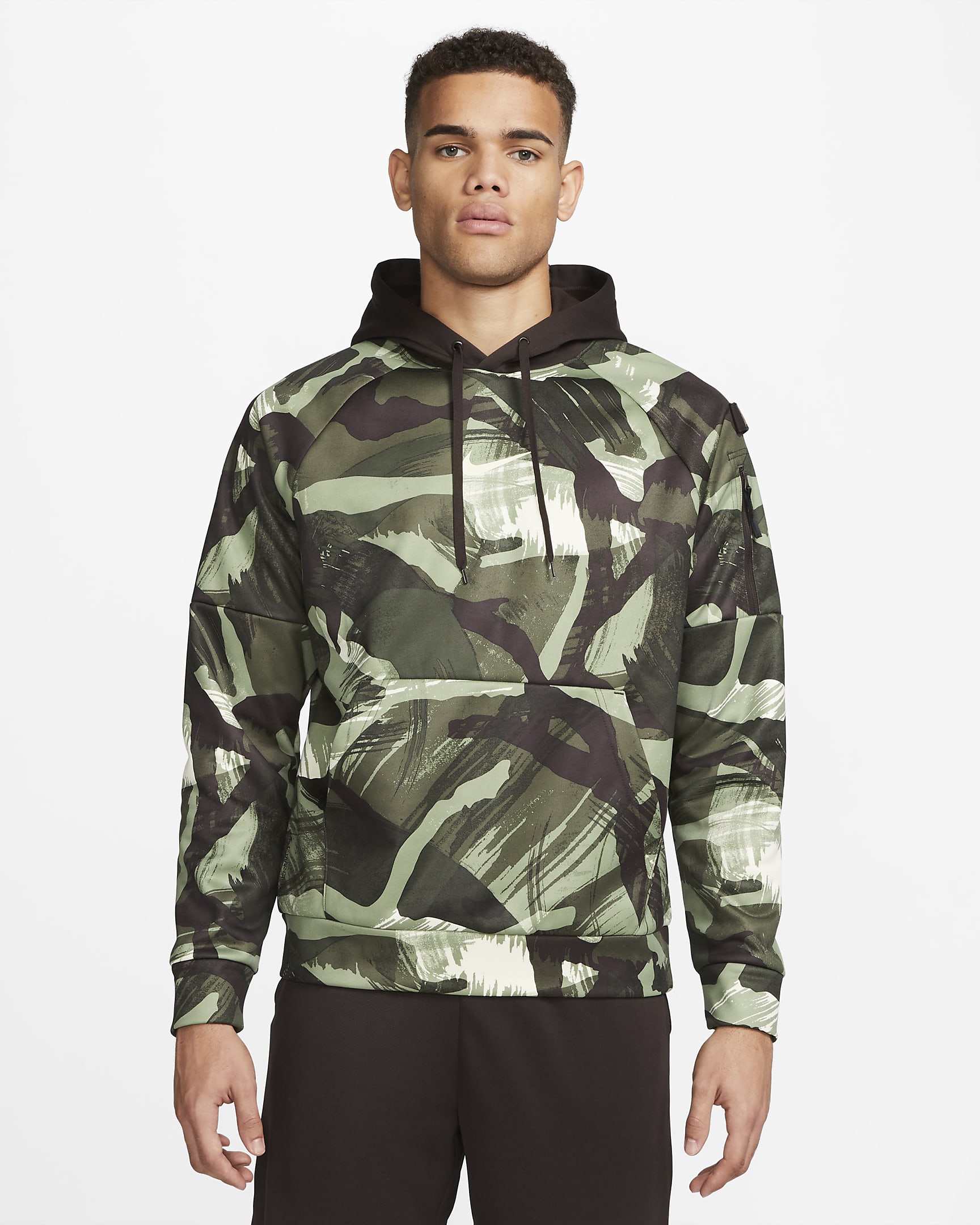 Nike Therma-FIT Fitness-Hoodie mit durchgehendem Camo-Muster für Herren - Velvet Brown/Coconut Milk