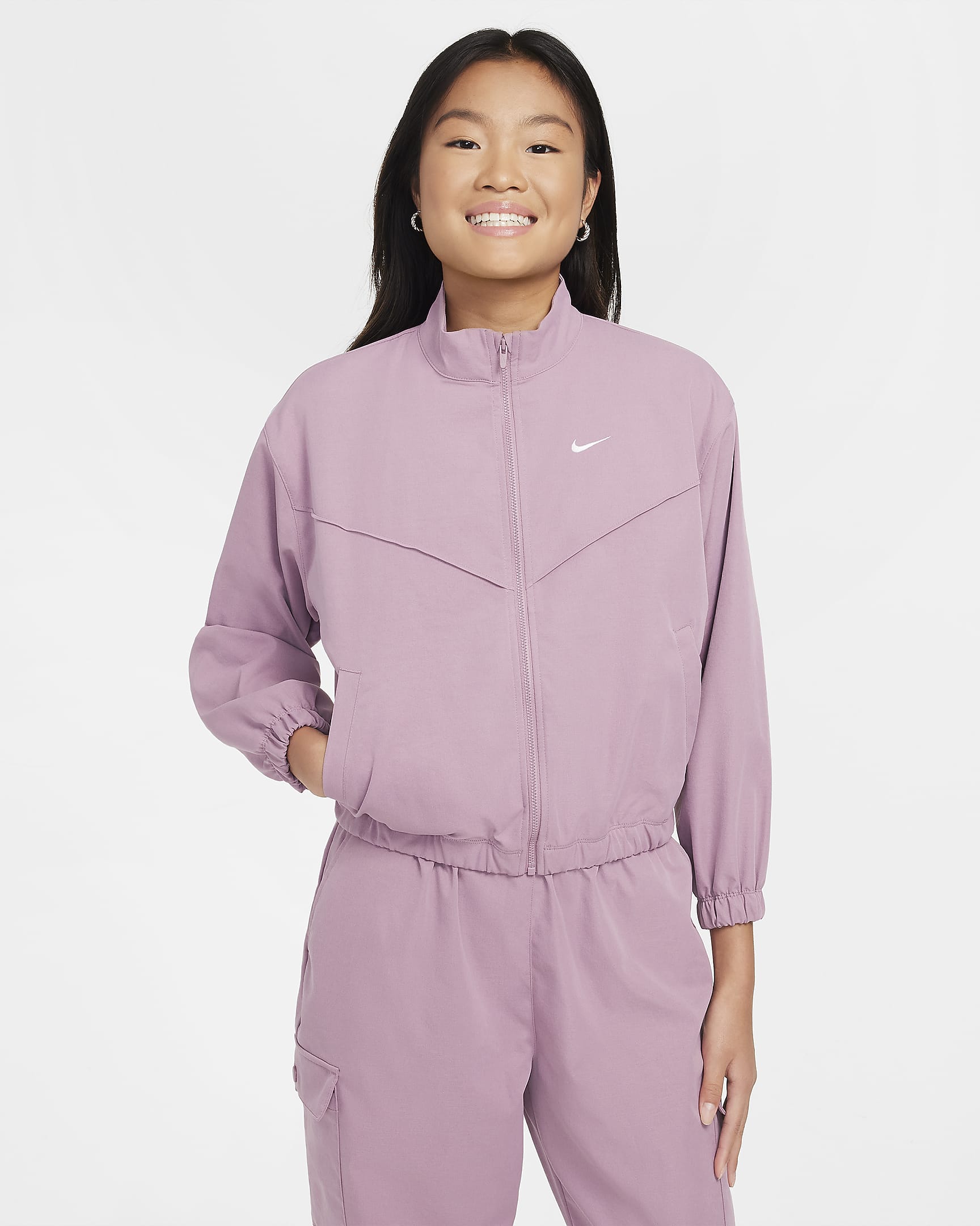 Nike Sportswear Girls' Oversized Lightweight Jacket - Plum Dust/White