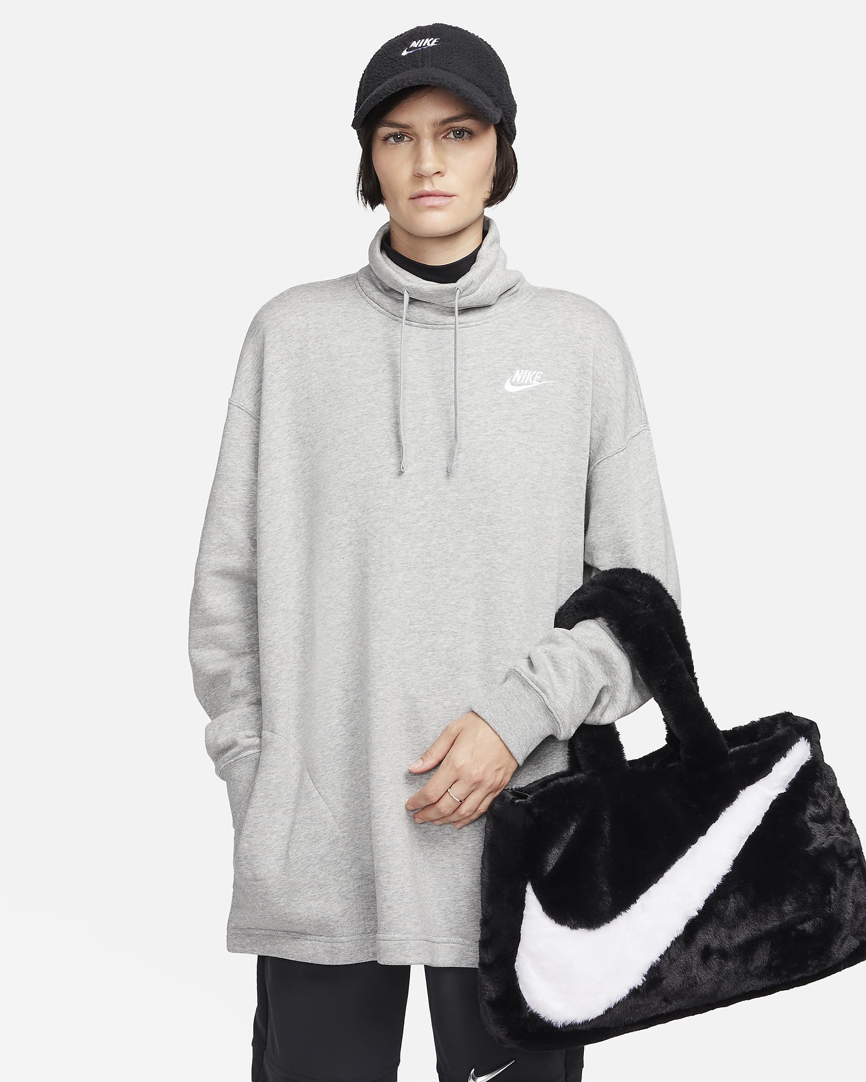 Τσάντα ώμου από απομίμηση γούνας Nike Sportswear (10 L) - Μαύρο/Μαύρο/Λευκό