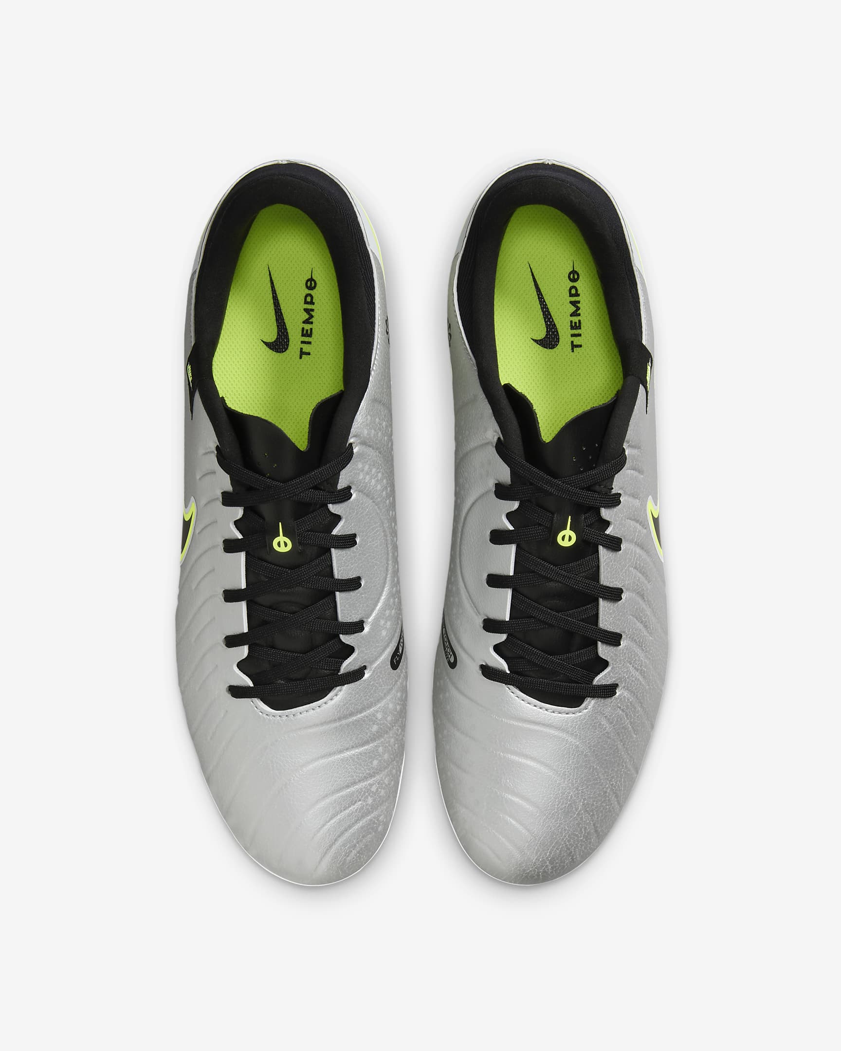 Tacos de fútbol de corte low para terrenos múltiples Nike Tiempo Legend 10 Academy - Plata metalizado/Volt/Negro