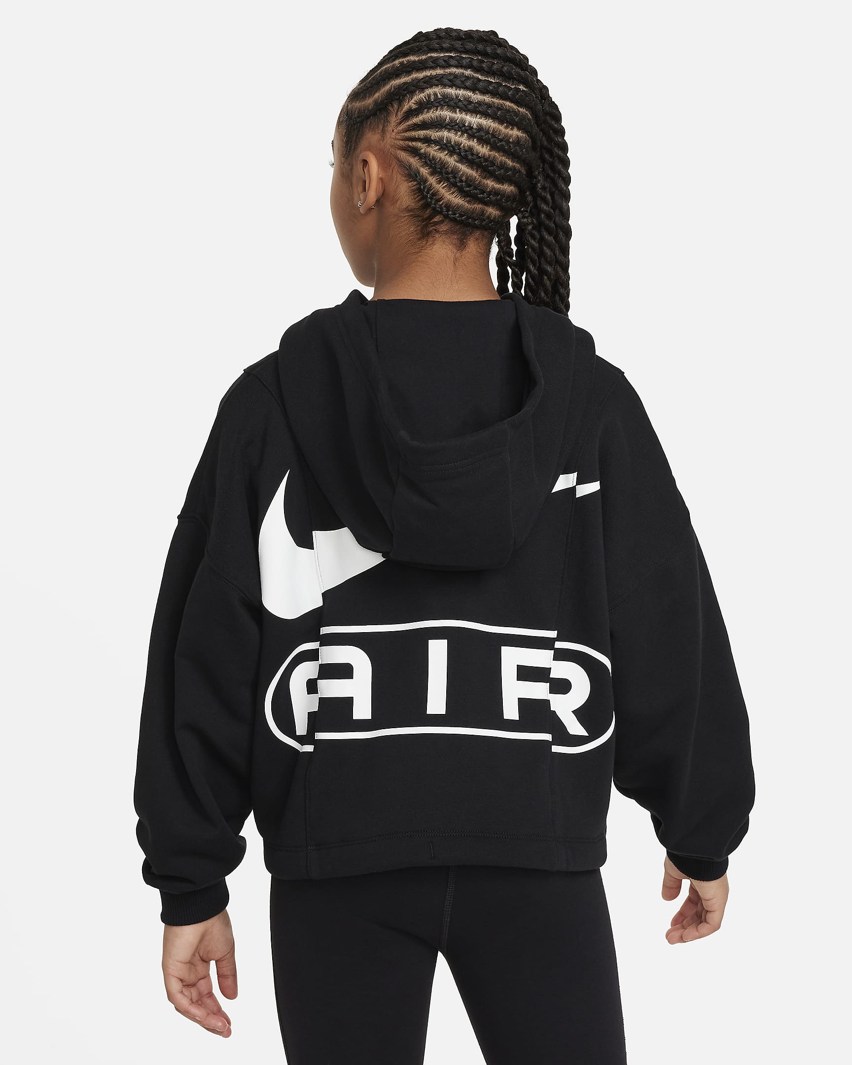 Nike Air Girls' French Terry Full-Zip Hoodie - Black/White