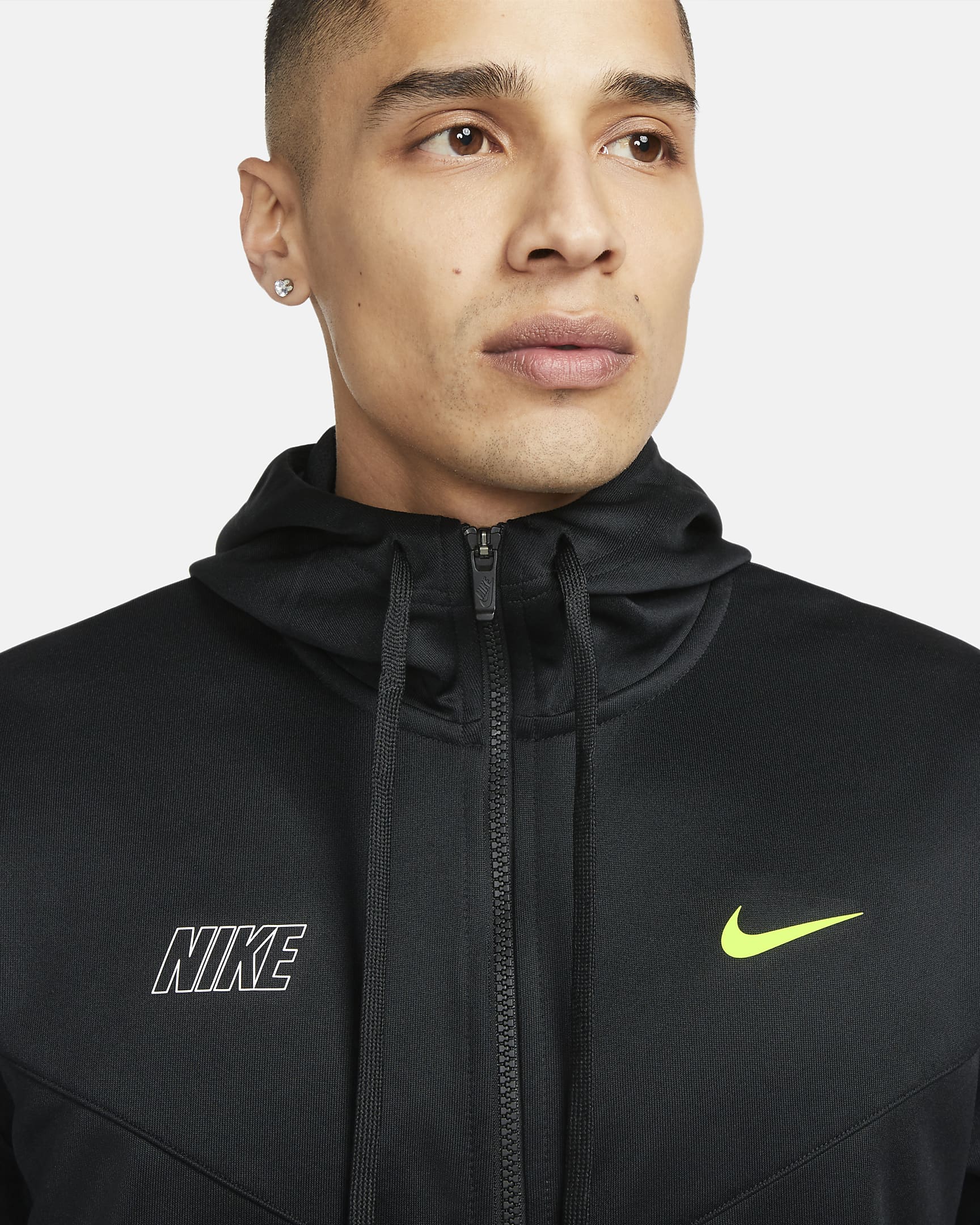 Huvtröja med hellång dragkedja Nike Sportswear Repeat för män - Svart/Svart/Volt