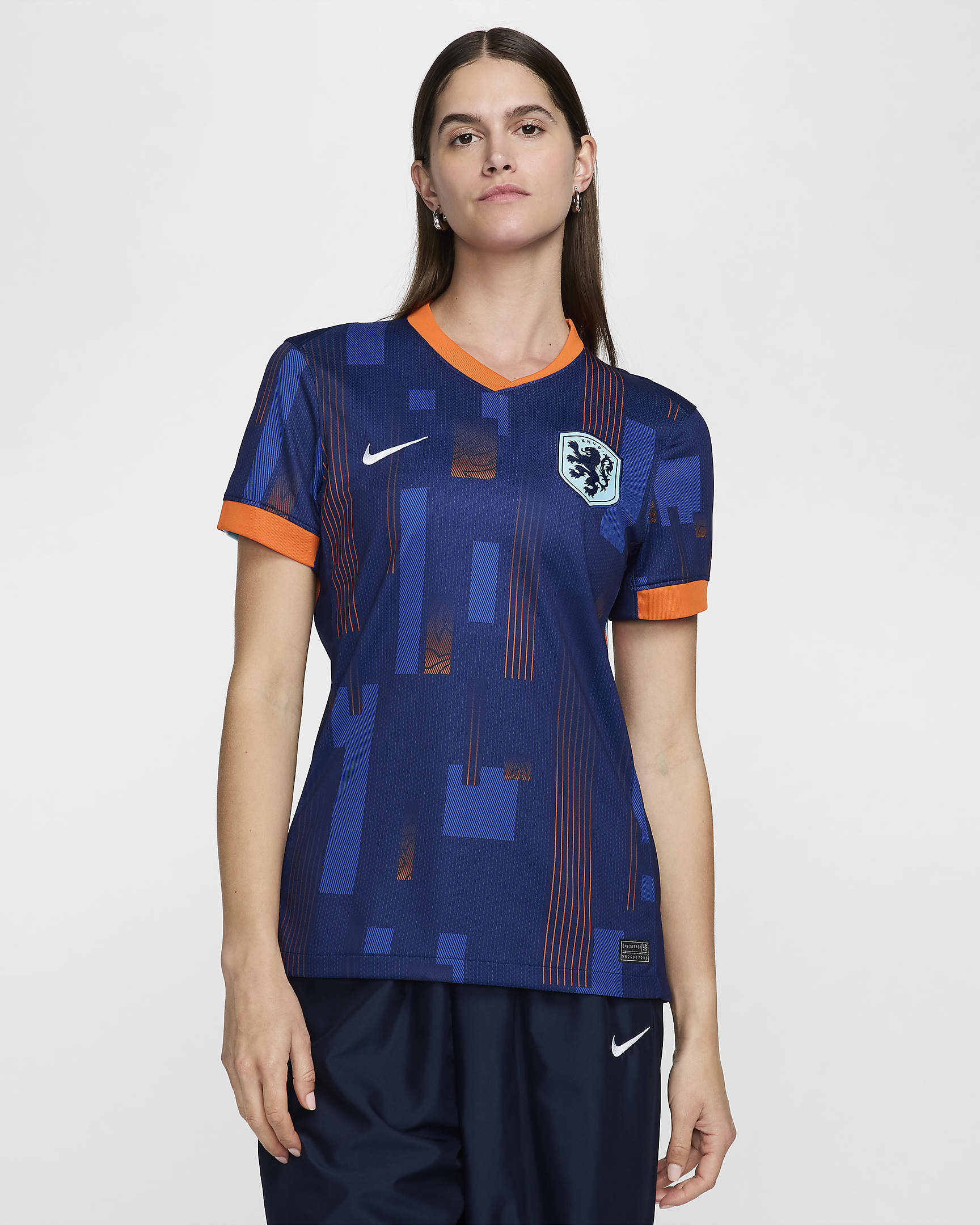 Netherlands (Men's Team) 2024/25 Stadium Away Women's Nike Dri-FIT Football Replica Shirt - Blue Void/Safety Orange/Copa/White