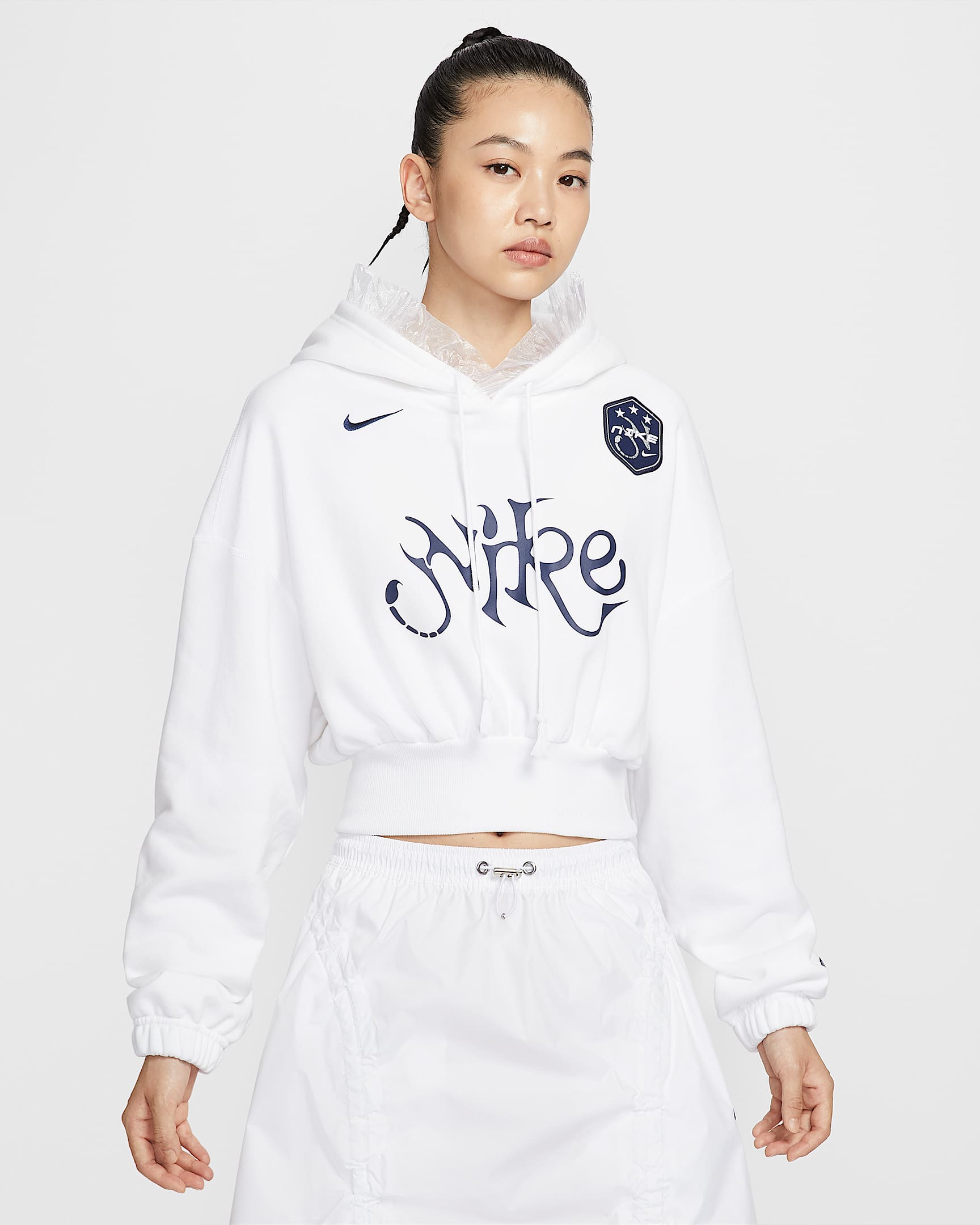 Nike Sportswear 女款寬短版毛圈布套頭連帽上衣 - 白色