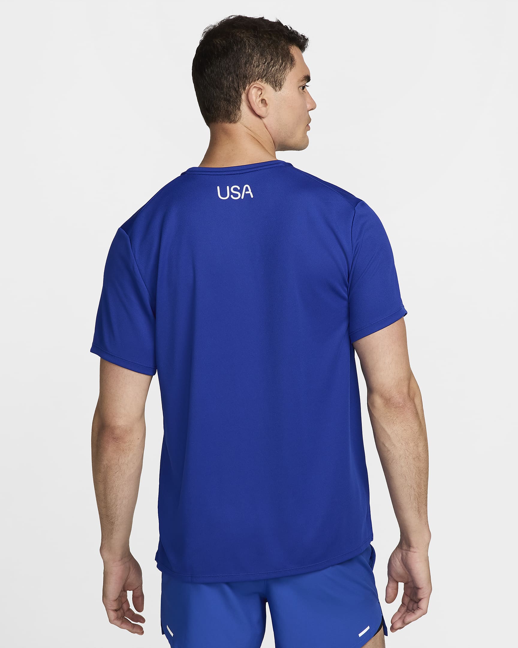 Playera de correr de manga corta Nike Dri-FIT para hombre USA Miler - Azul eléctrico/Blanco