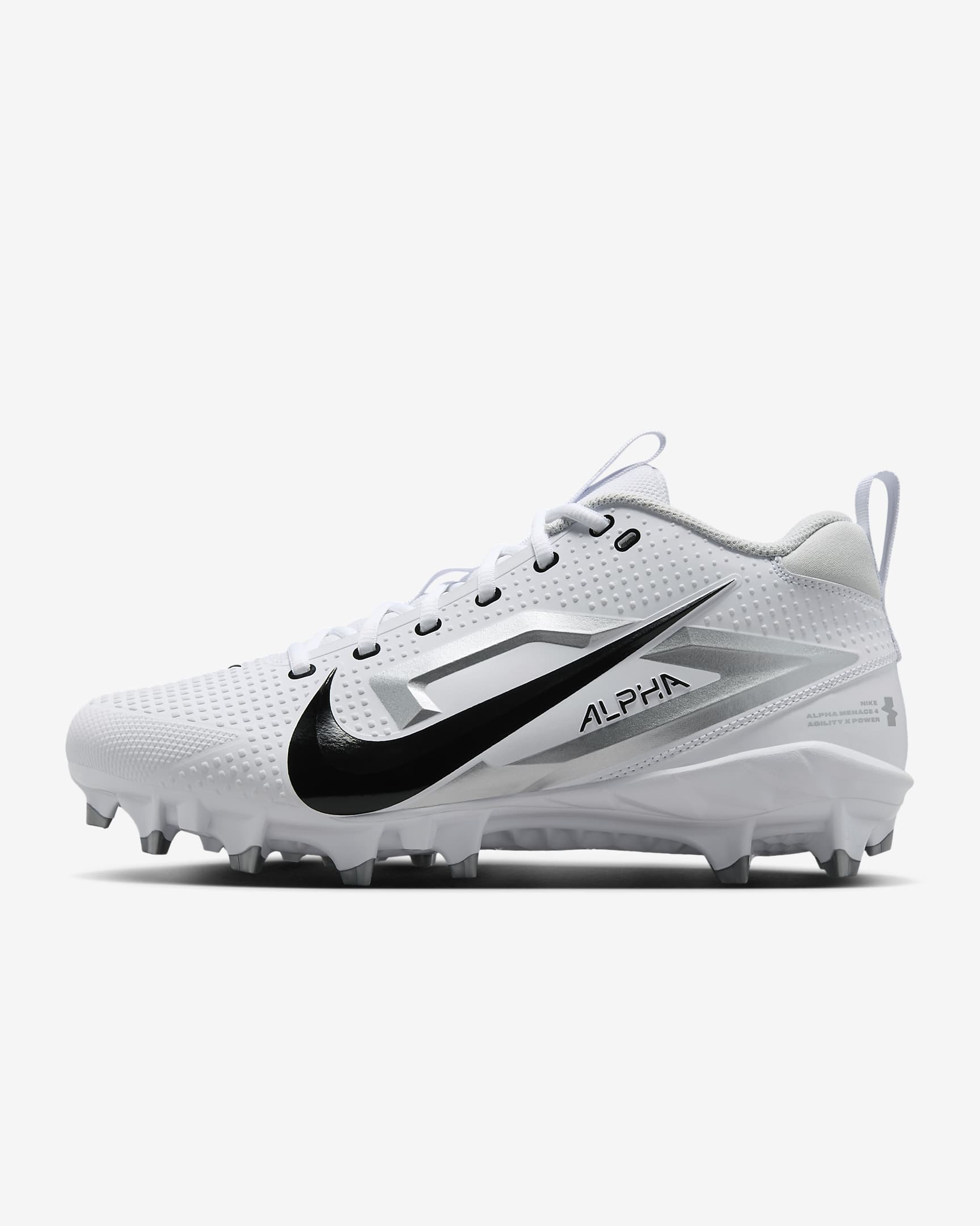 Nike Alpha Menace 4 Varsity Football Cleats - White/Metallic Silver/Photon Dust/Black