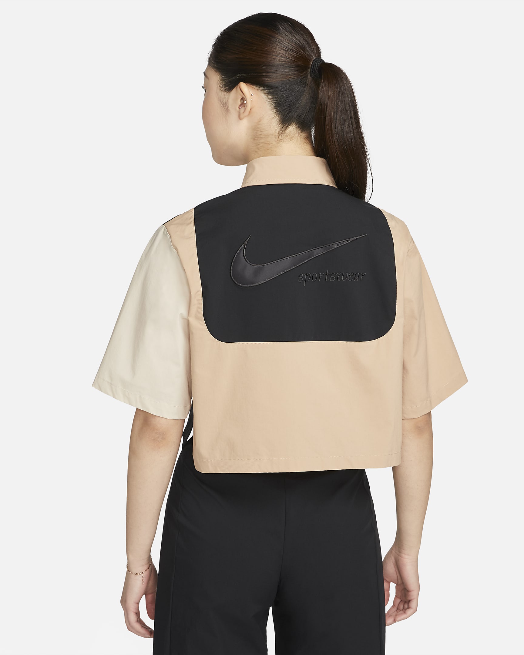 Nike Sportswear Collection Women's Collared Short-Sleeve Top - Hemp/Black/Hemp