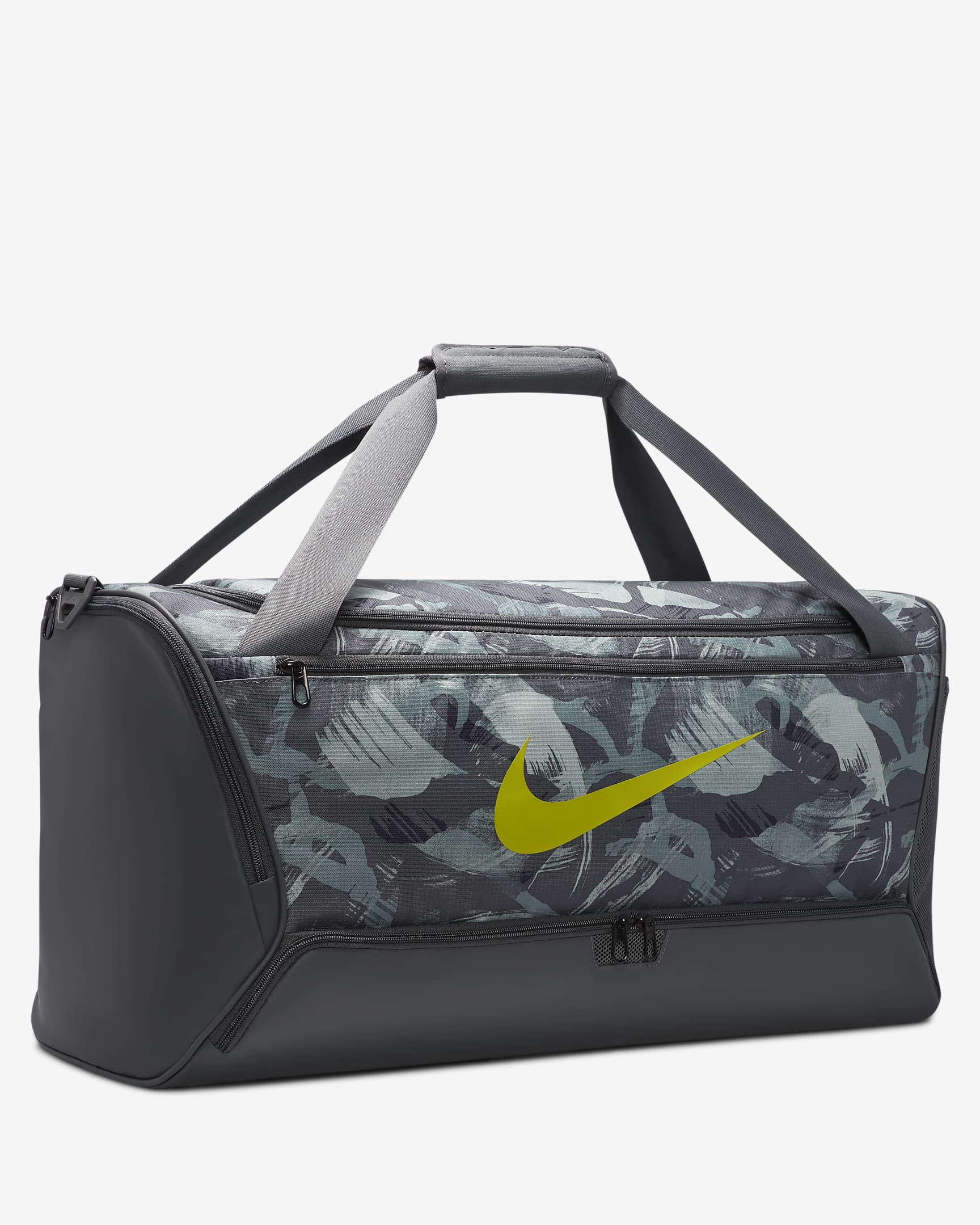 Nike Brasilia Printed Duffel Bag (Medium, 60L) - Iron Grey/Iron Grey/Bright Cactus