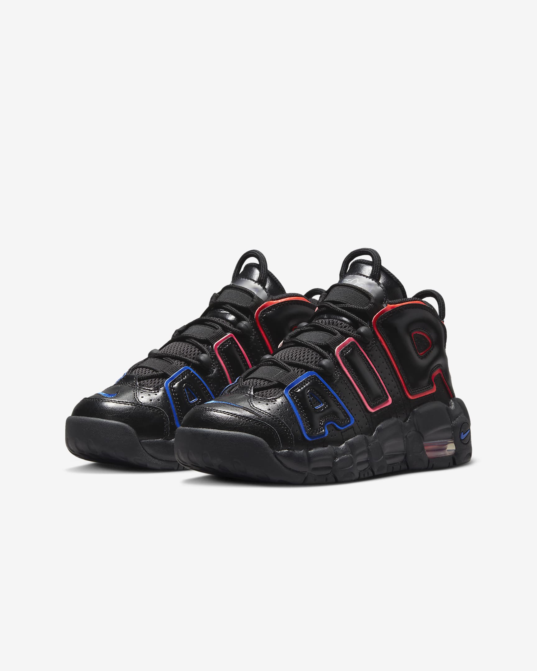 Calzado para niños grandes Nike Air More Uptempo - Negro/Azul carrera/Hiperrosa/Carmesí brillante