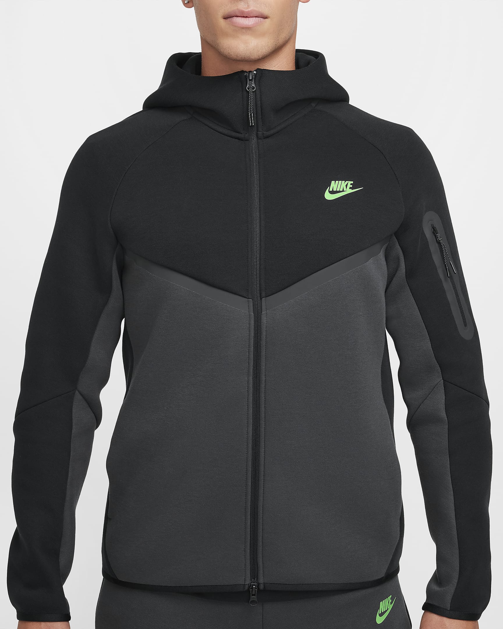 Nike Tech Men's Full-Zip Windrunner Hoodie - Black/Anthracite/Green Strike