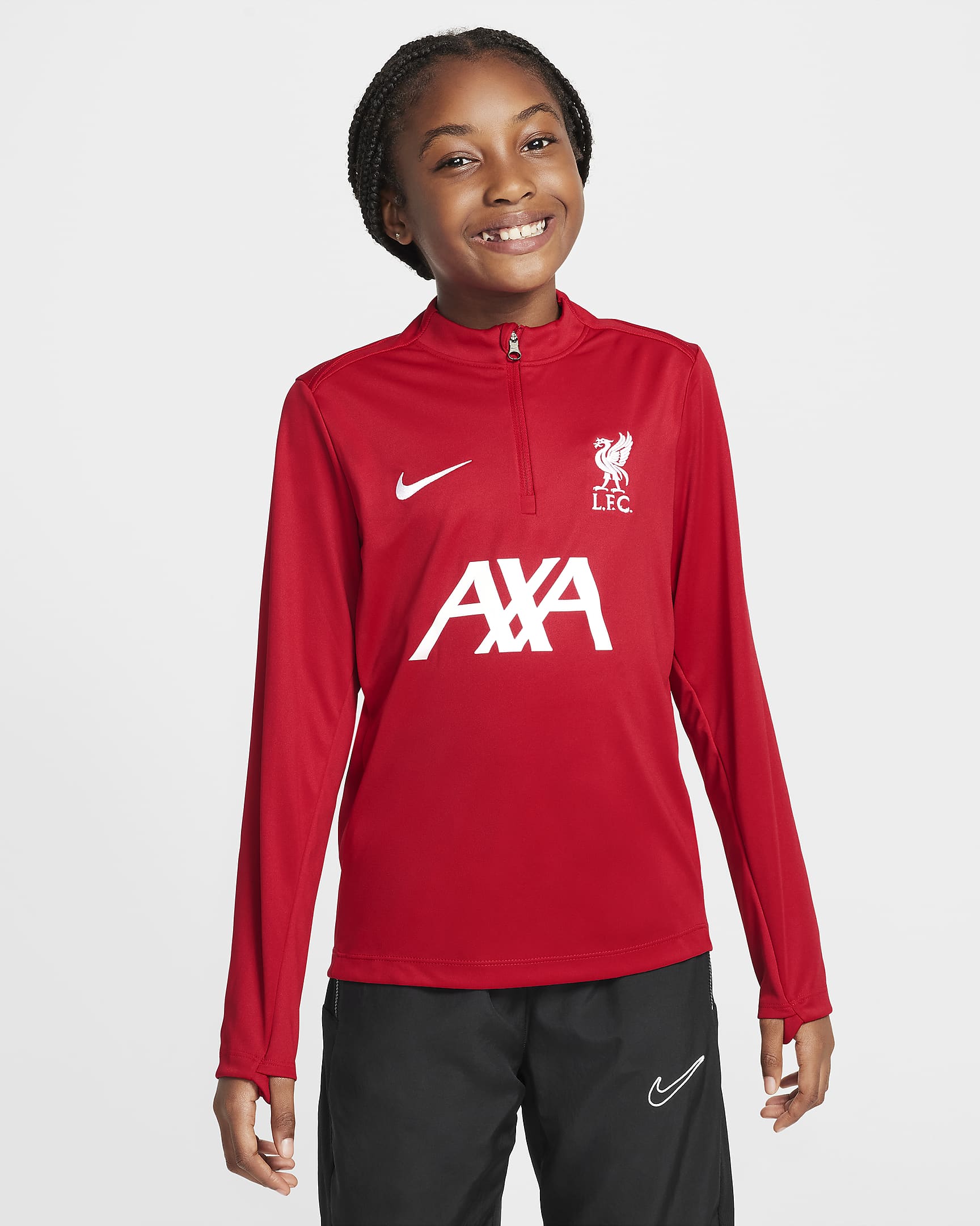 Liverpool FC Academy Pro Nike Dri-FIT fotballtreningsoverdel til store barn - Gym Red/Hvit/Hvit