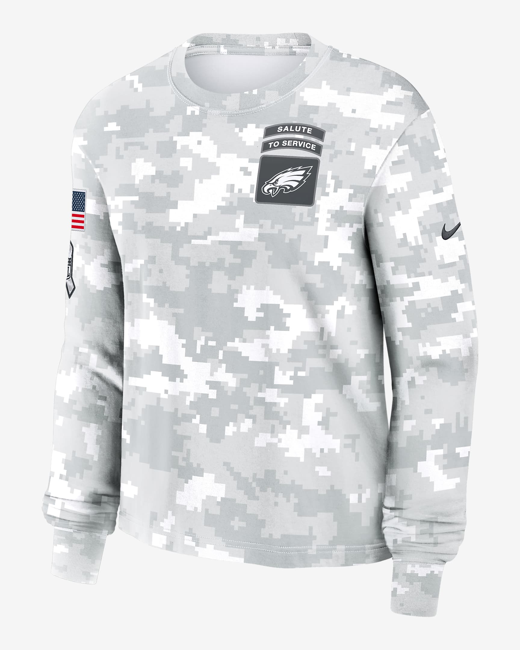 Philadelphia Eagles Salute to Service Edge Lockup Women's Nike Dri-FIT NFL Long-Sleeve T-Shirt - White