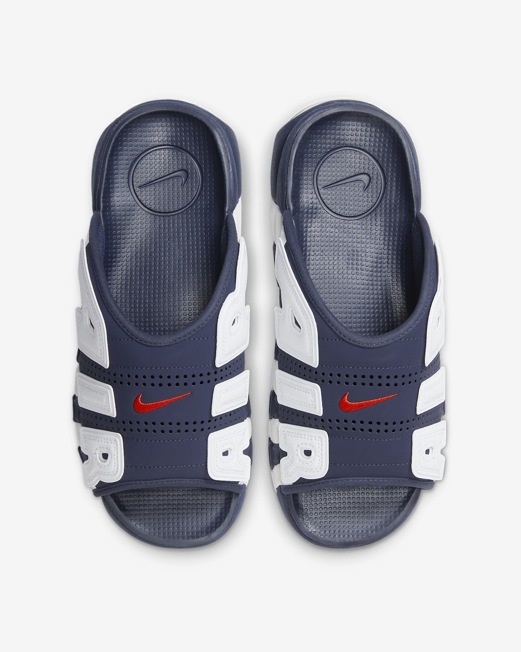 Nike Air More Uptempo Men's Slides - Midnight Navy/White/Clear/University Red