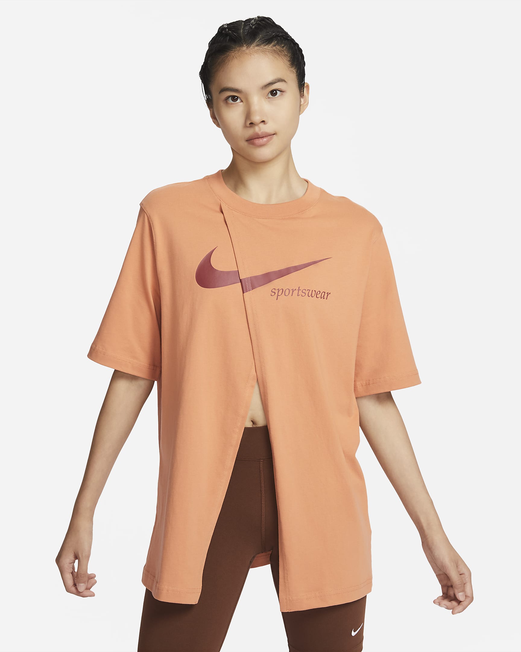 Nike Sportswear Collection Women's Oversized Slit Short-Sleeve Top - Amber Brown/Cedar