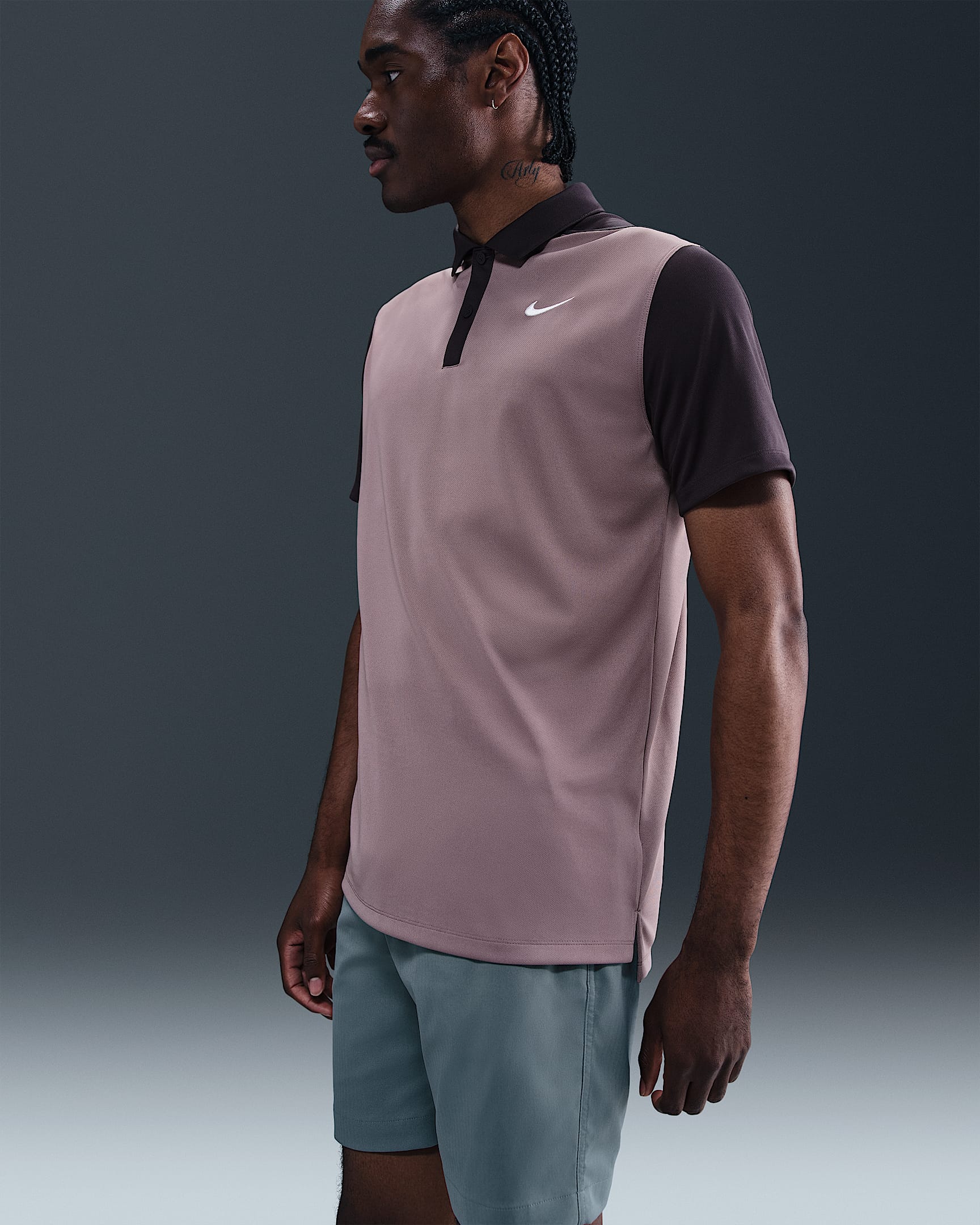 Nike Victory+ Men's Dri-FIT Golf Polo - Taupe Grey/Cave Purple/White