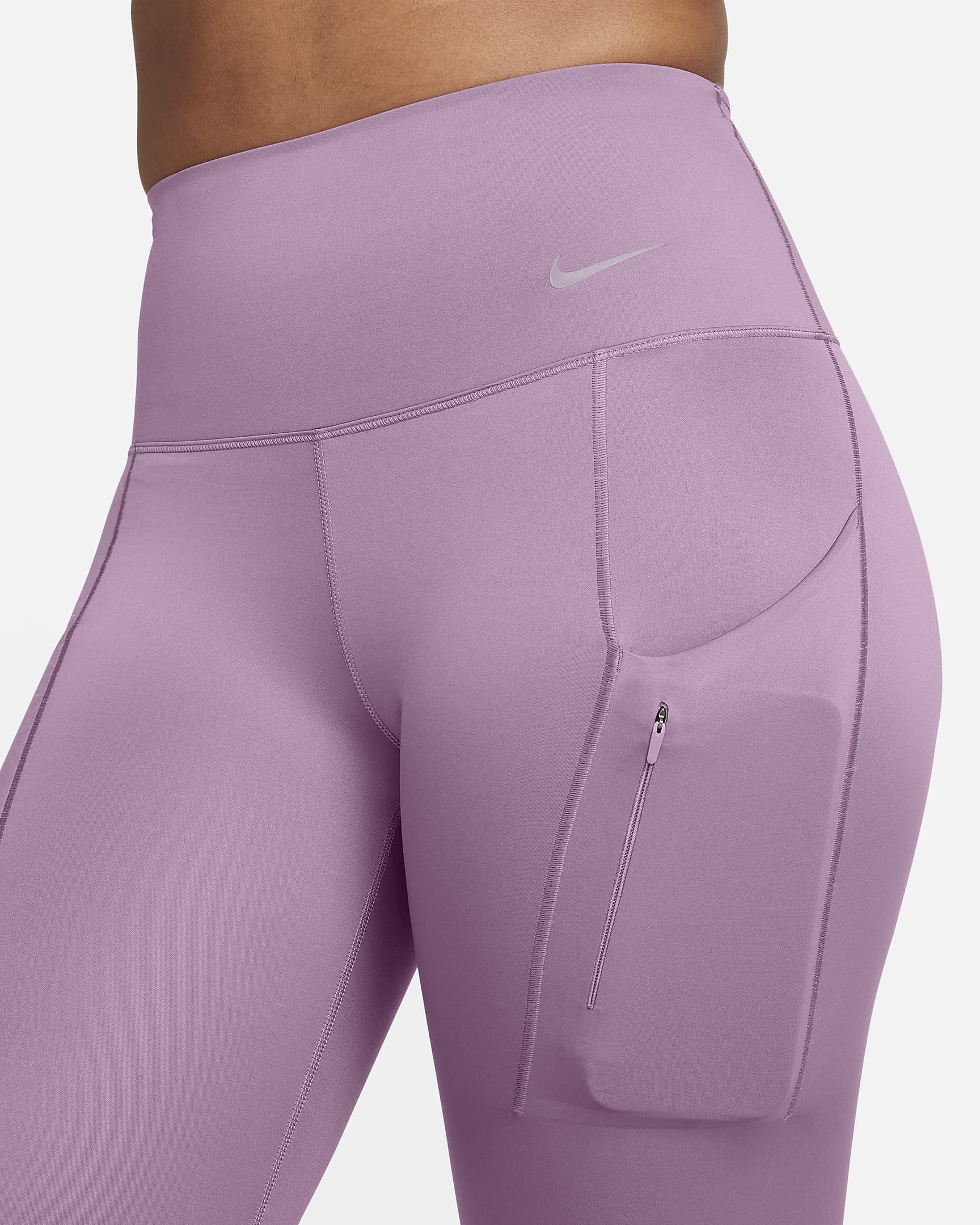 Leggings de tiro alto de 7/8 de sujeción firme con bolsillos para mujer Nike Go - Polvo violeta/Negro