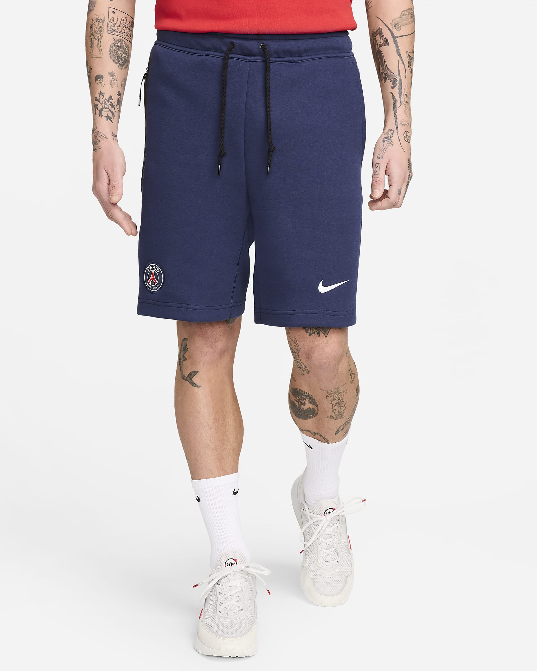 Paris Saint-Germain Tech Fleece Men's Nike Soccer Shorts - Midnight Navy/White