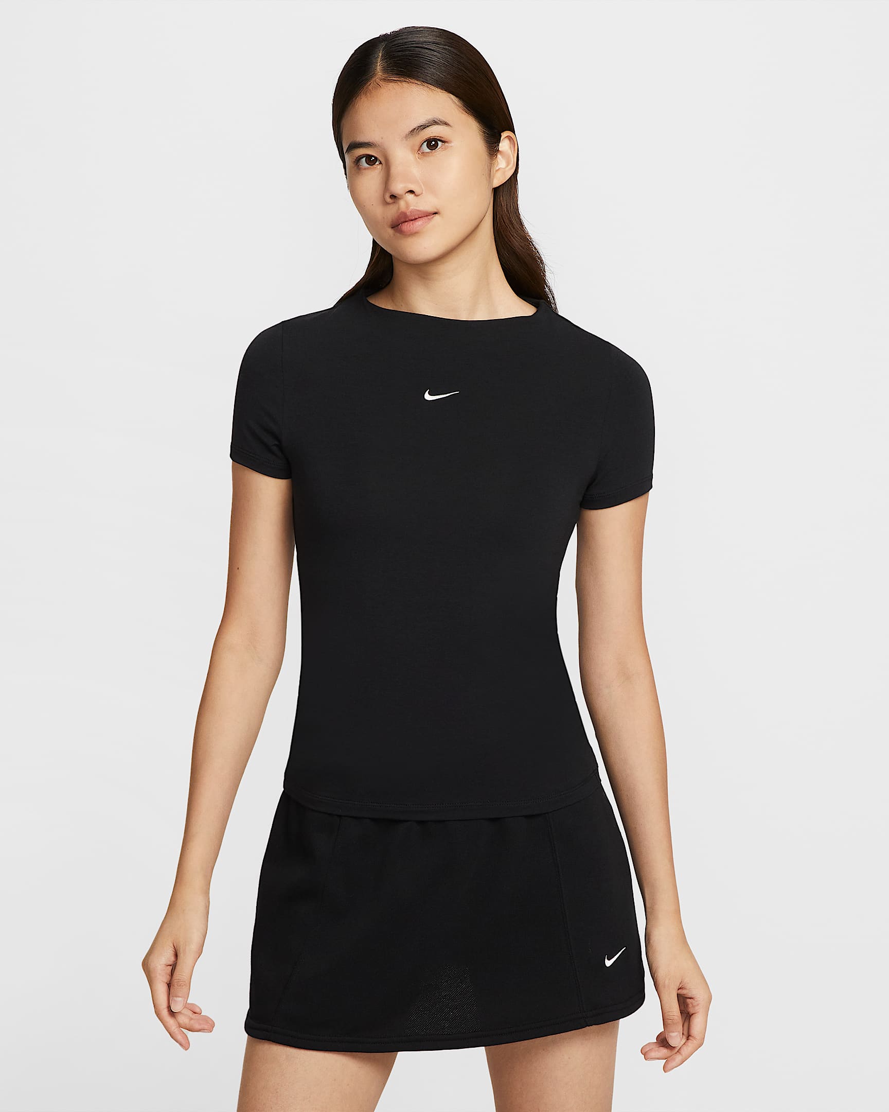 Nike Sportswear Chill Knit 女款緊身小高領短袖上衣 - 黑色/Sail