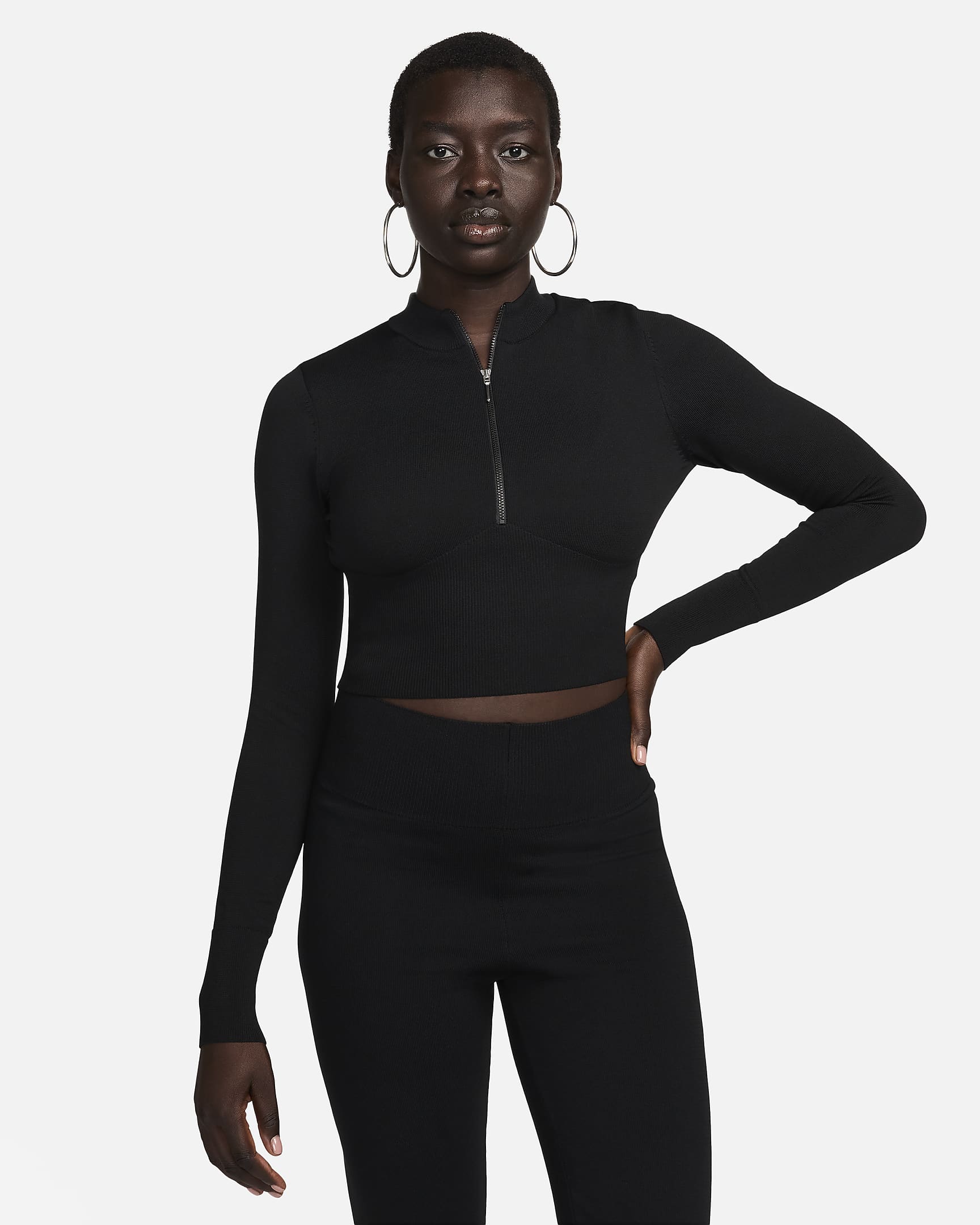 Nike Sportswear Chill Knit Women's Slim Long-Sleeve Cropped Jumper 1/2-Zip Top - Black/Black