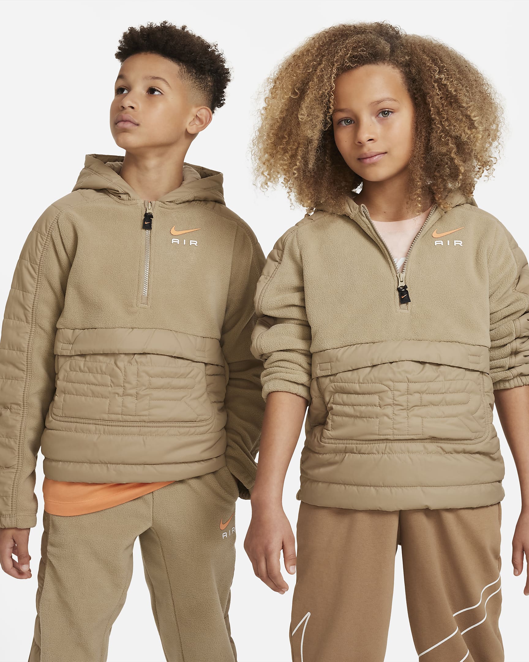 Nike Air Big Kids' Winterized Hoodie - Khaki/Orange Trance