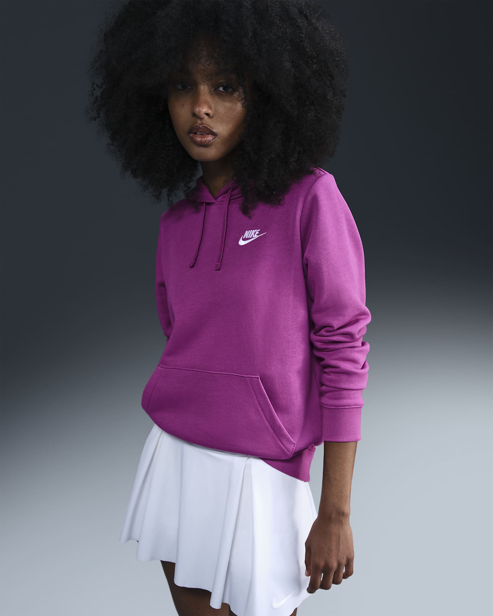 Sudadera con gorro sin cierre para mujer Nike Sportswear Club Fleece - Fucsia cálido/Blanco