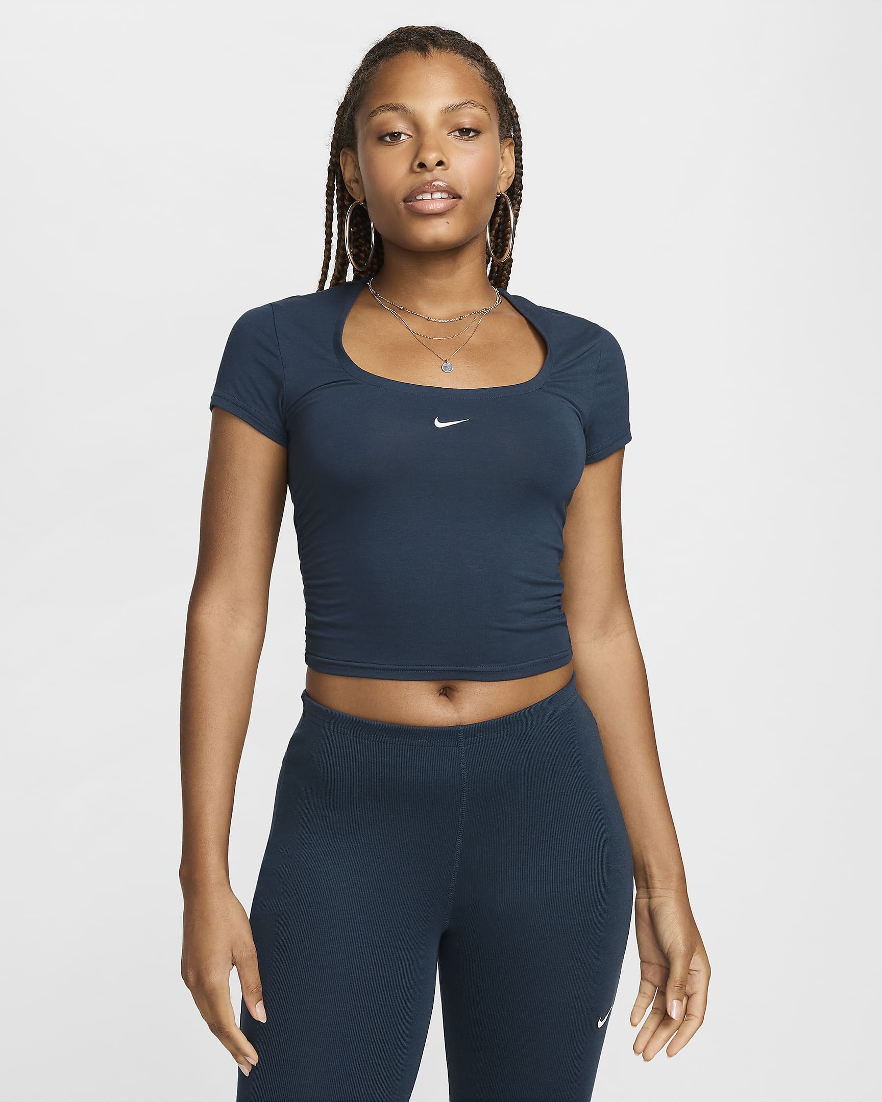 Nike Sportswear Chill Knit Women's Short-Sleeve Square-Neck Top - Armory Navy/Sail