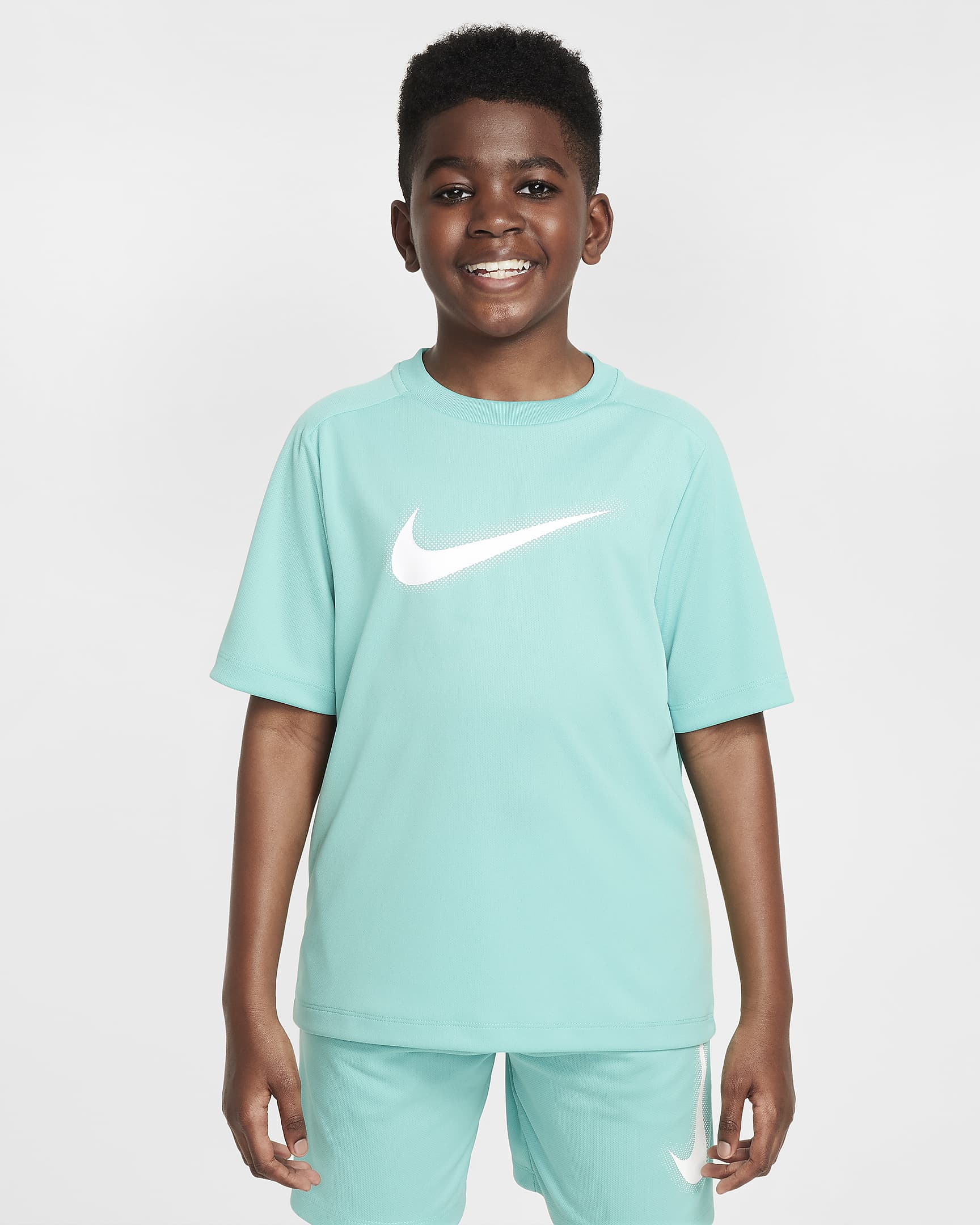 Nike Multi Older Kids' (Boys') Dri-FIT Graphic Training Top - Green Frost/White