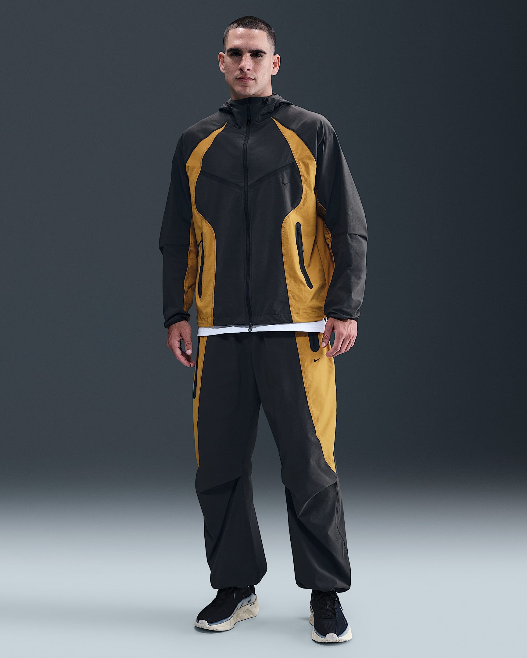 Nike Tech Men's Dri-FIT Woven Color-Block Loose-Fit Pants - Anthracite/Ochre/Black