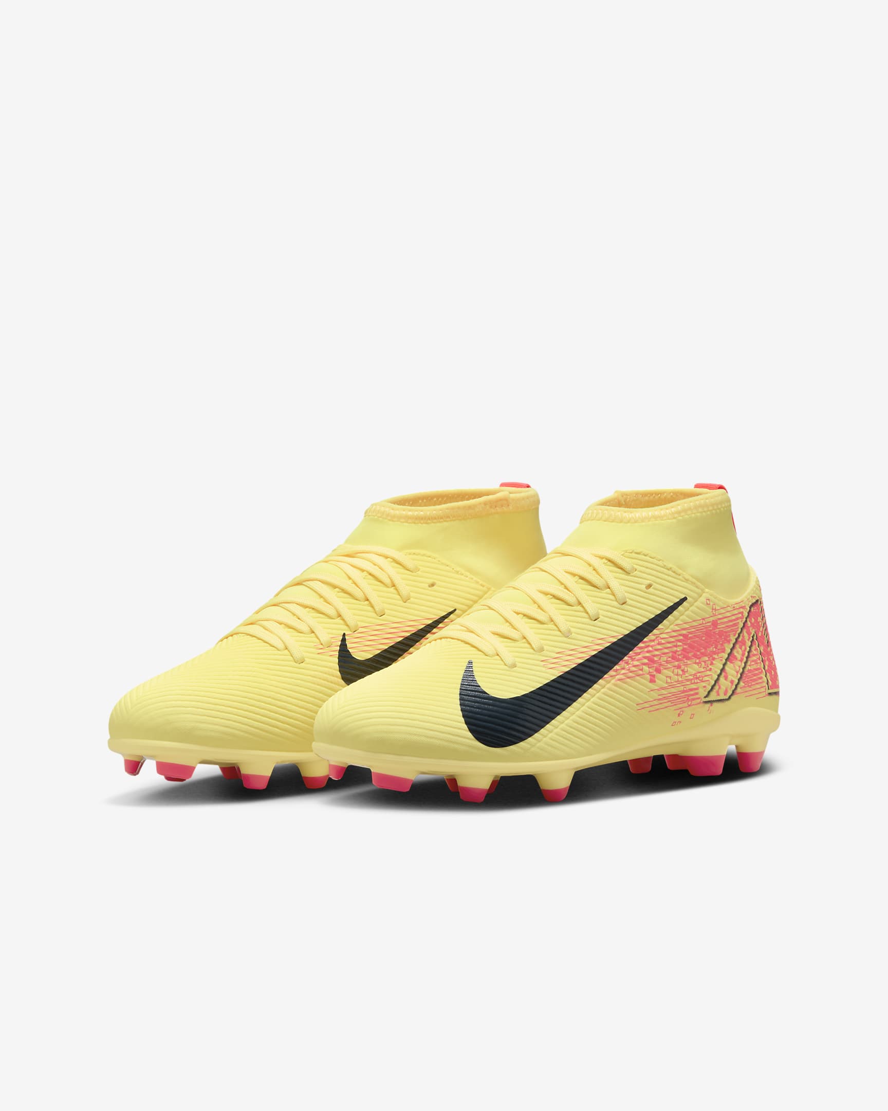 Tacos de fútbol MG high para niños talla pequeña/grande Nike Jr. Mercurial Superfly 10 Club "Kylian Mbappé" - Naranja láser claro/Azul marino militar