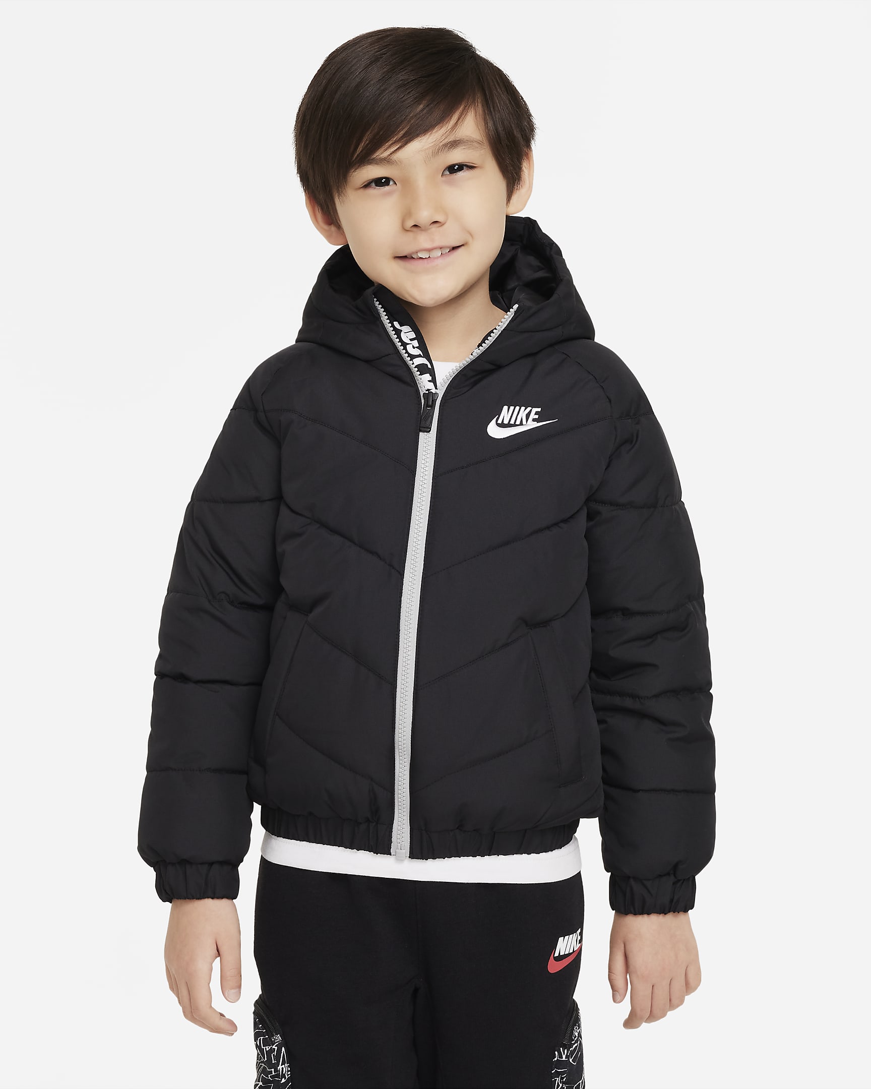 Nike Younger Kids' Hooded Chevron Puffer Jacket - Black