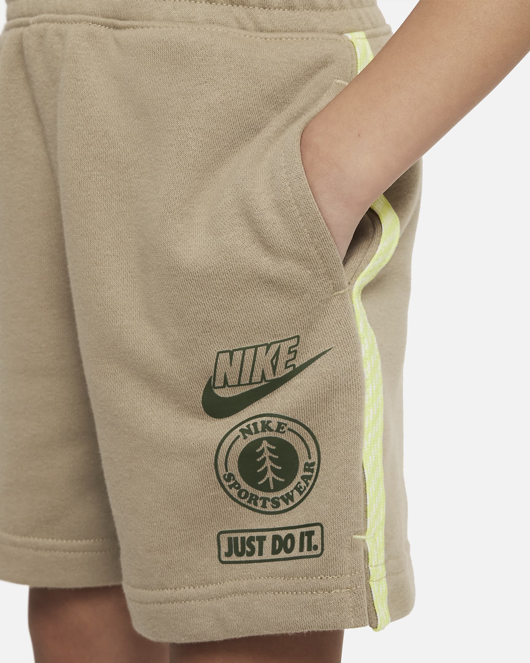 Nike Sportswear "Leave No Trace" French Terry Taping Shorts Little Kids' Shorts - Khaki