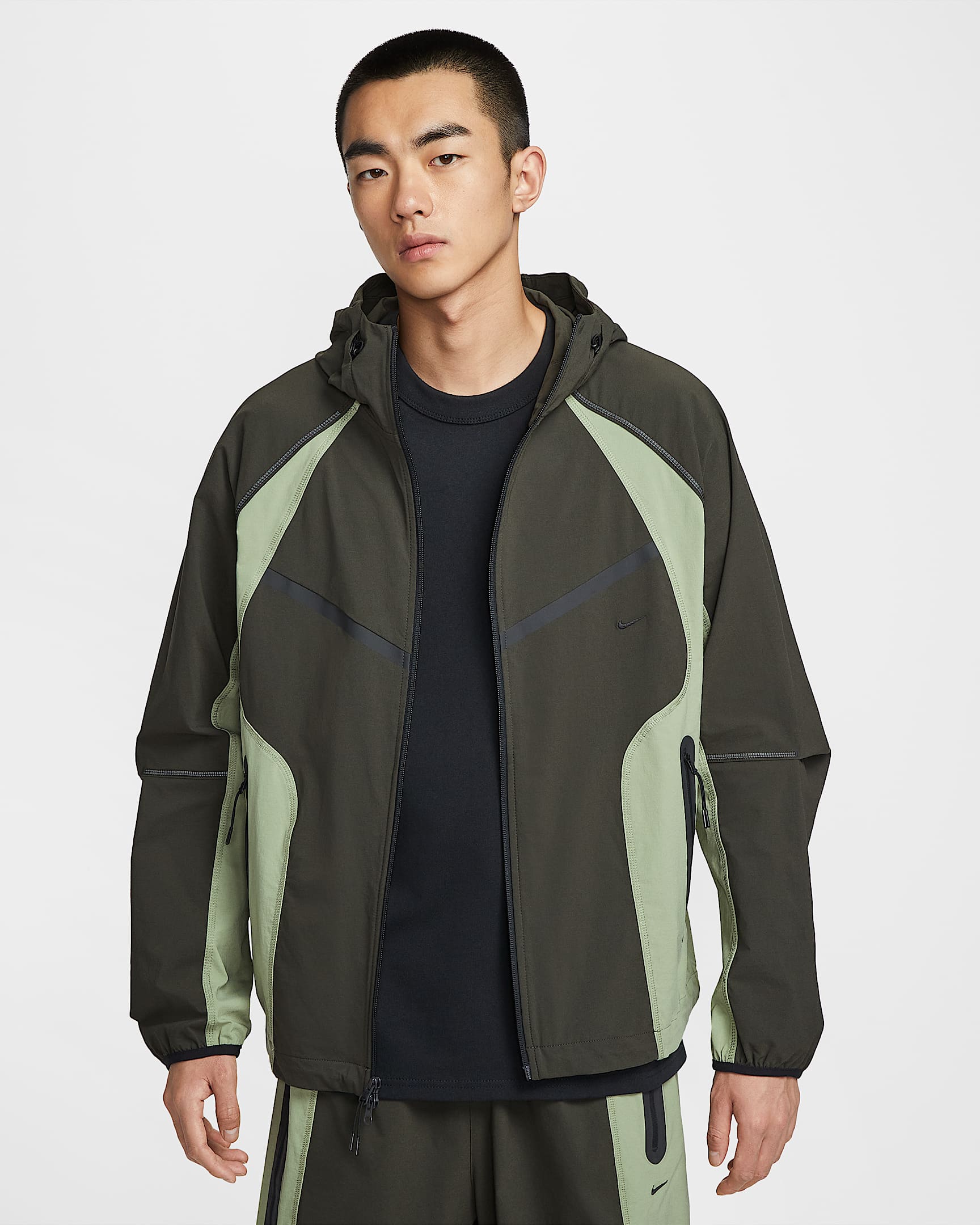 ナイキ テック メンズ Dri-FIT ウーブン カラーブロック ルーズ オーバーサイズド ジャケット - セコイア/オイルグリーン/ブラック
