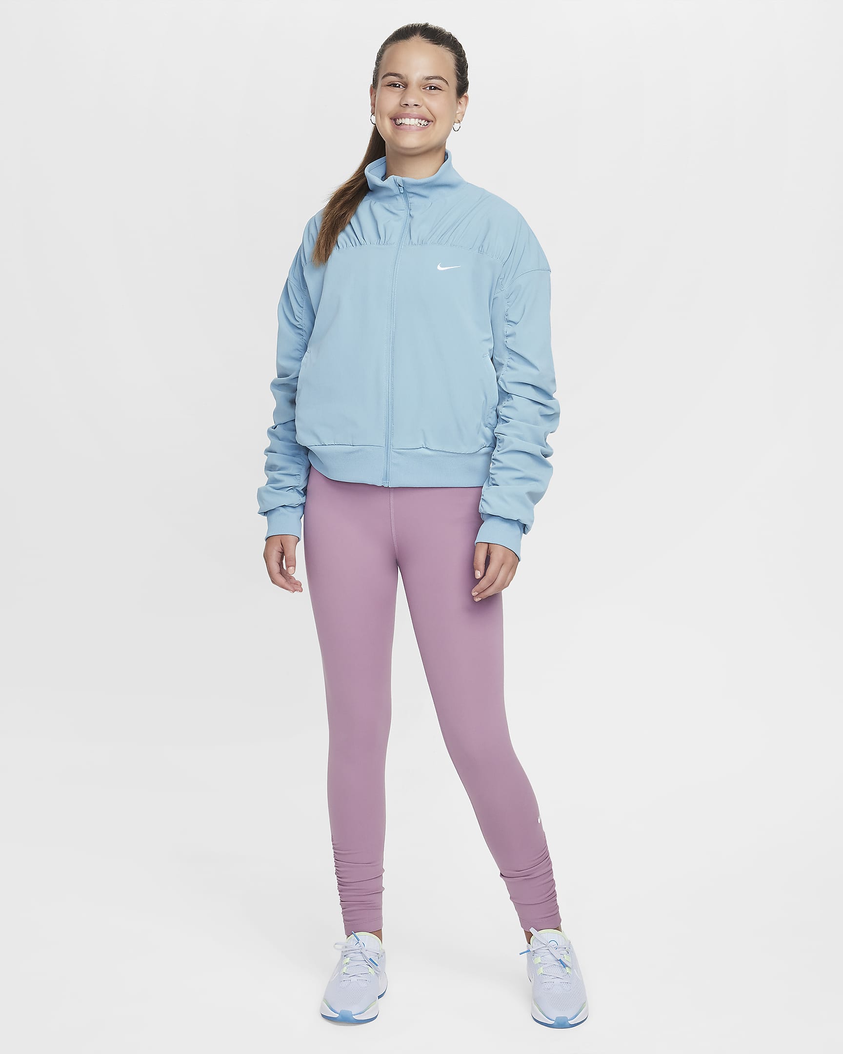 Nike Girls' Dri-FIT Training Jacket - Denim Turquoise/White