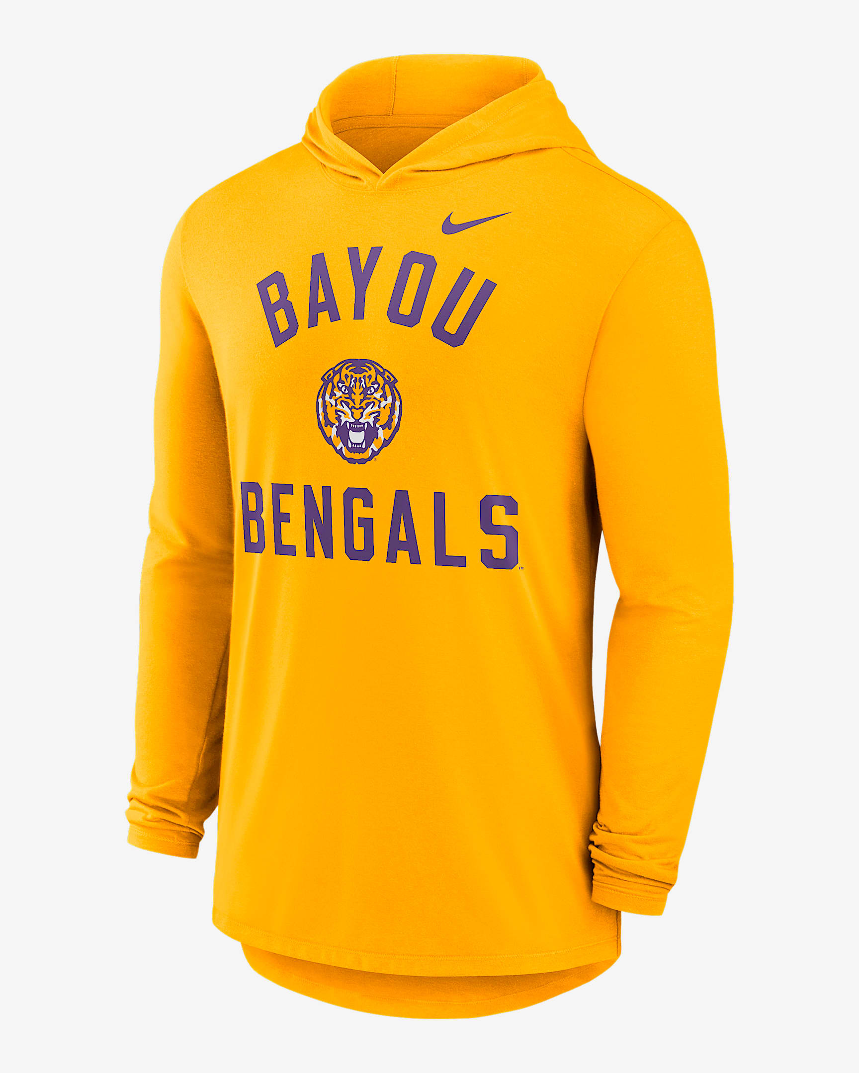 LSU Campus Arch Men's Nike Dri-FIT College Long-Sleeve Hooded T-Shirt - Gold