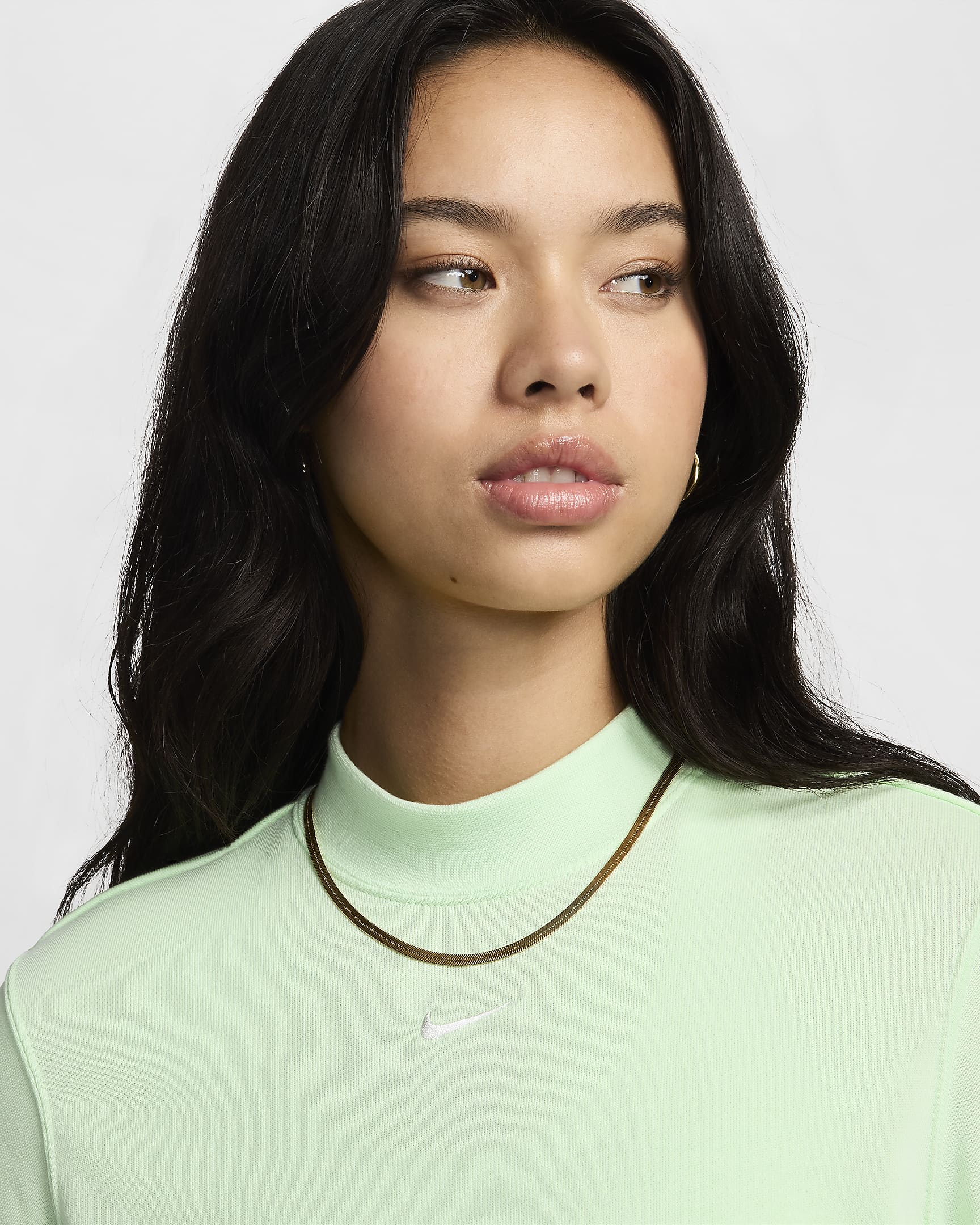 Haut court à col ras-du-cou en molleton Nike Sportswear Chill Terry pour femme - Vapor Green/Sail