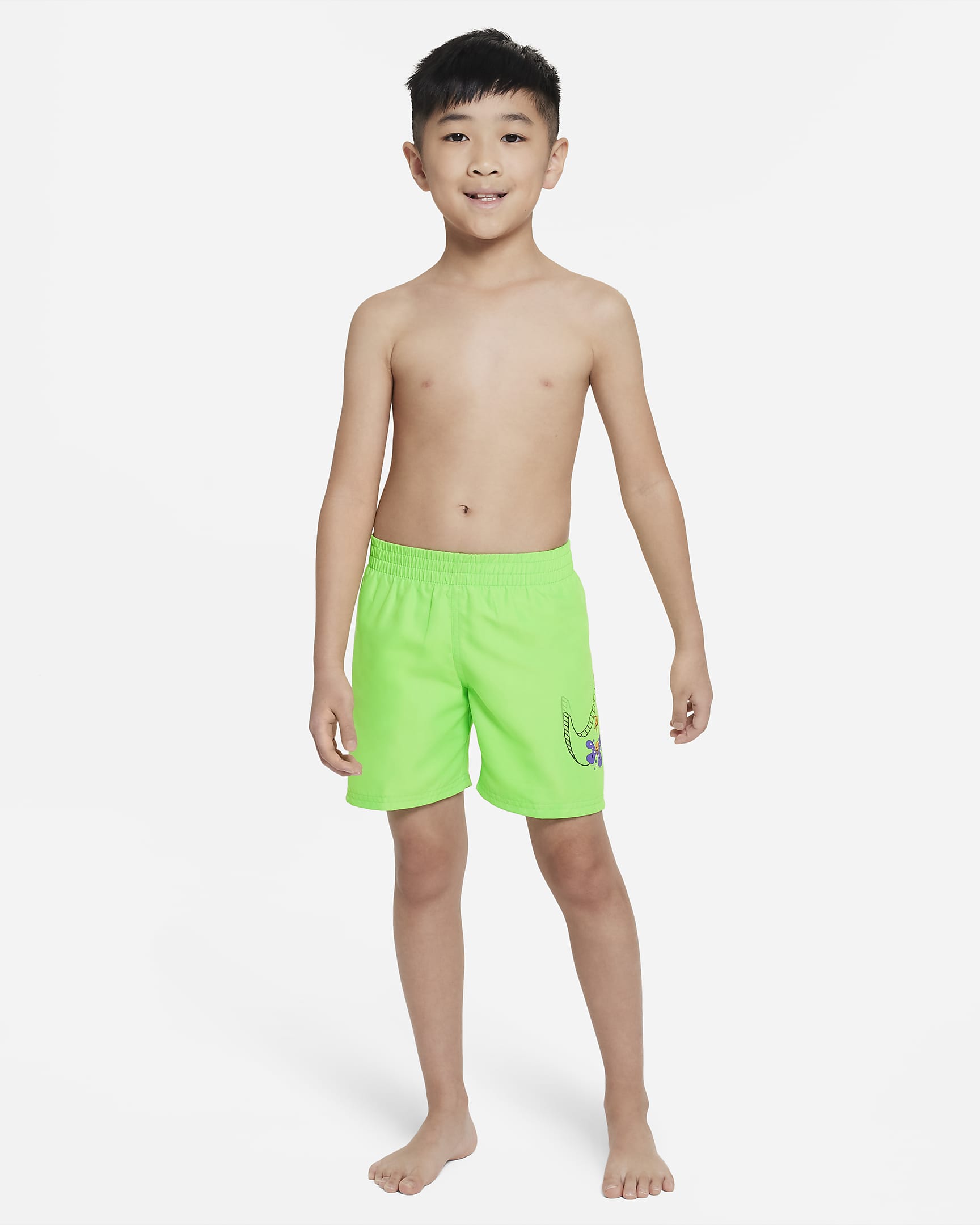 Traje de baño tipo short de vóleibol de 13 cm para niños talla pequeña - Verde strike