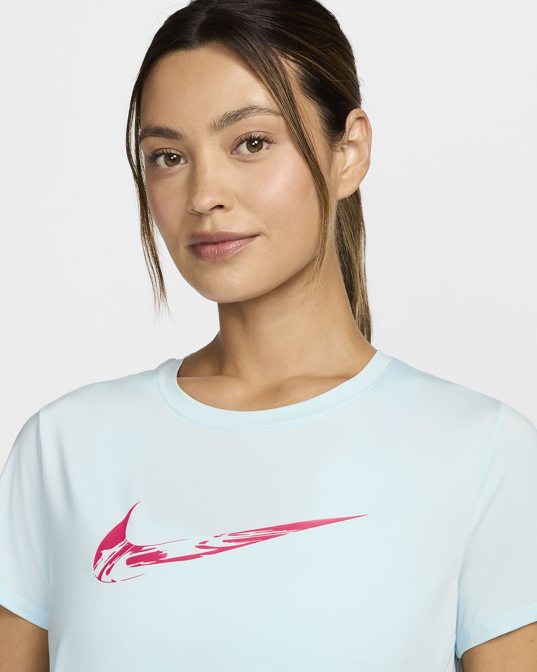 Kortärmad löpartröja Nike One Dri-FIT med tryck för kvinnor - Glacier Blue/Aster Pink