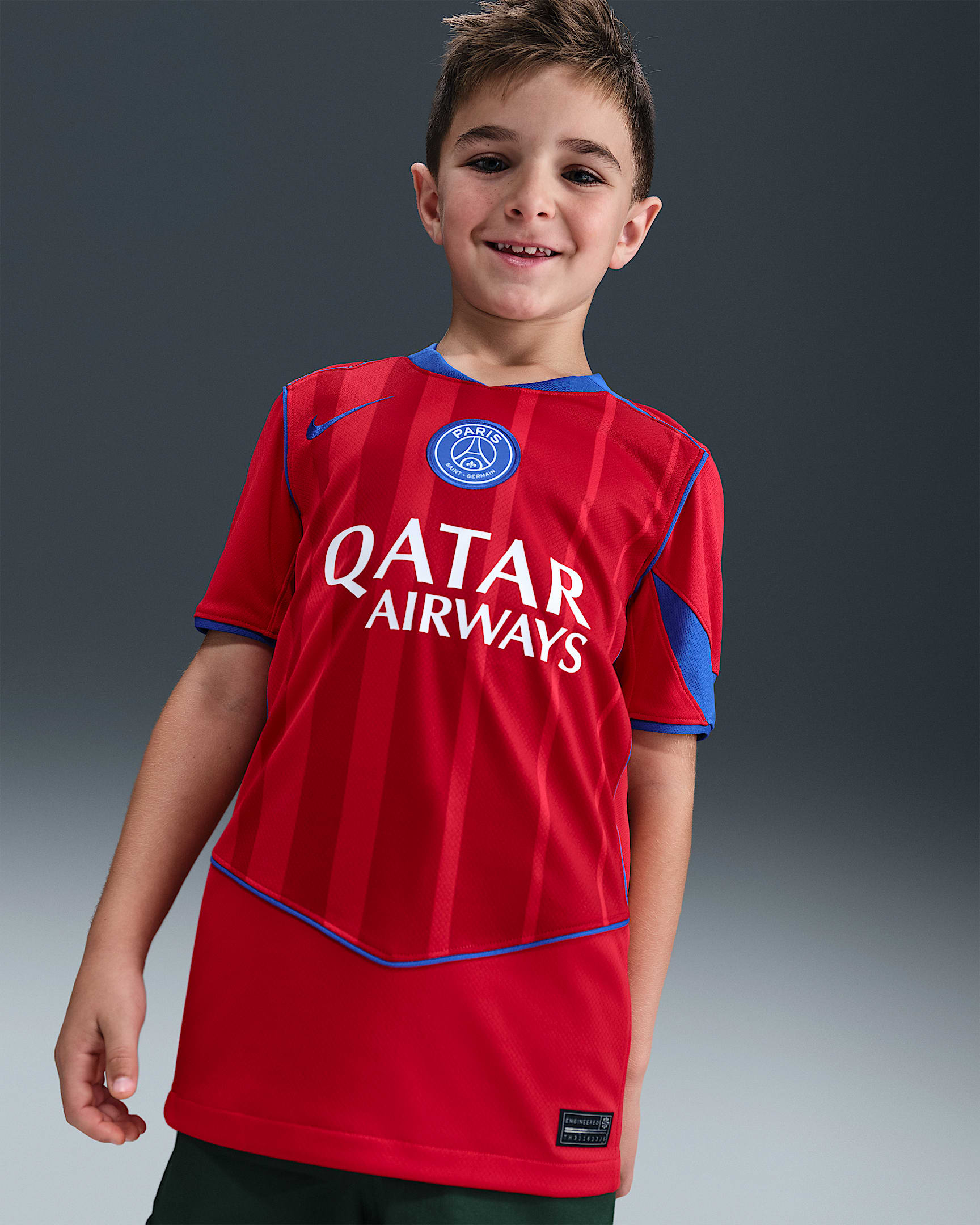 Jersey de fútbol Nike Dri-FIT Total 90 Replica del Paris Saint-Germain alternativo 2025/26 Stadium para niños talla grande - Rojo mundial/Rojo deportivo/Hiperroyal