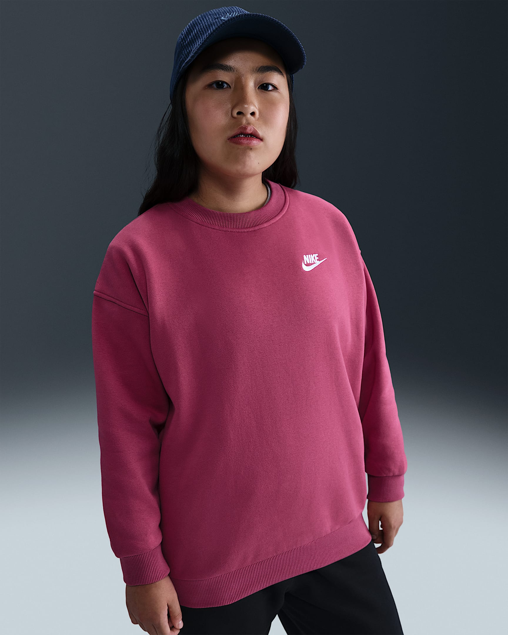Nike Sportswear Club Fleece Big Kids' Oversized Sweatshirt (Extended Size) - Sweet Beet/Sweet Beet/White