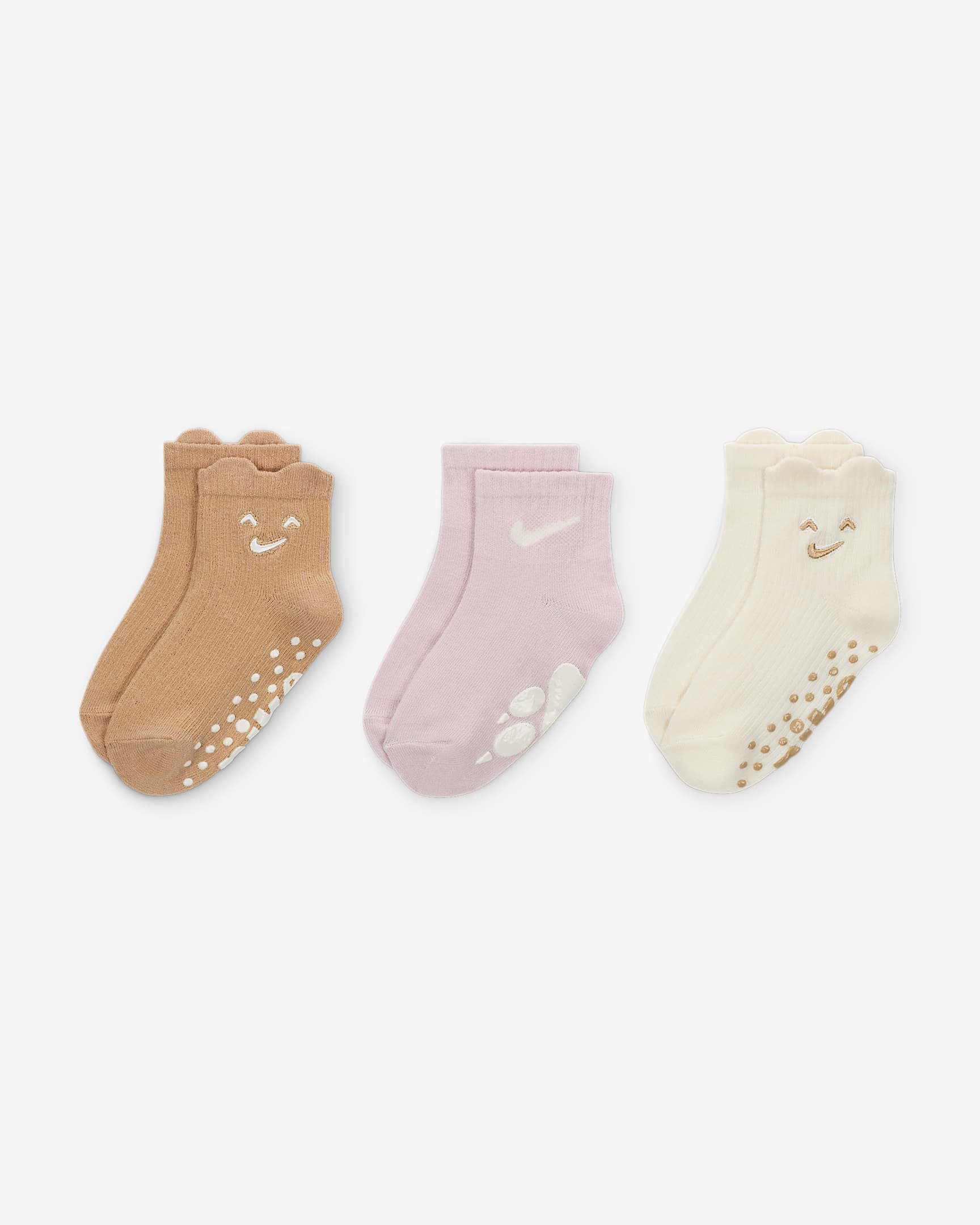 Nike Cozy Comfort Baby (0-6M) Ribbed Gripper Socks (3 Pairs) - Hemp