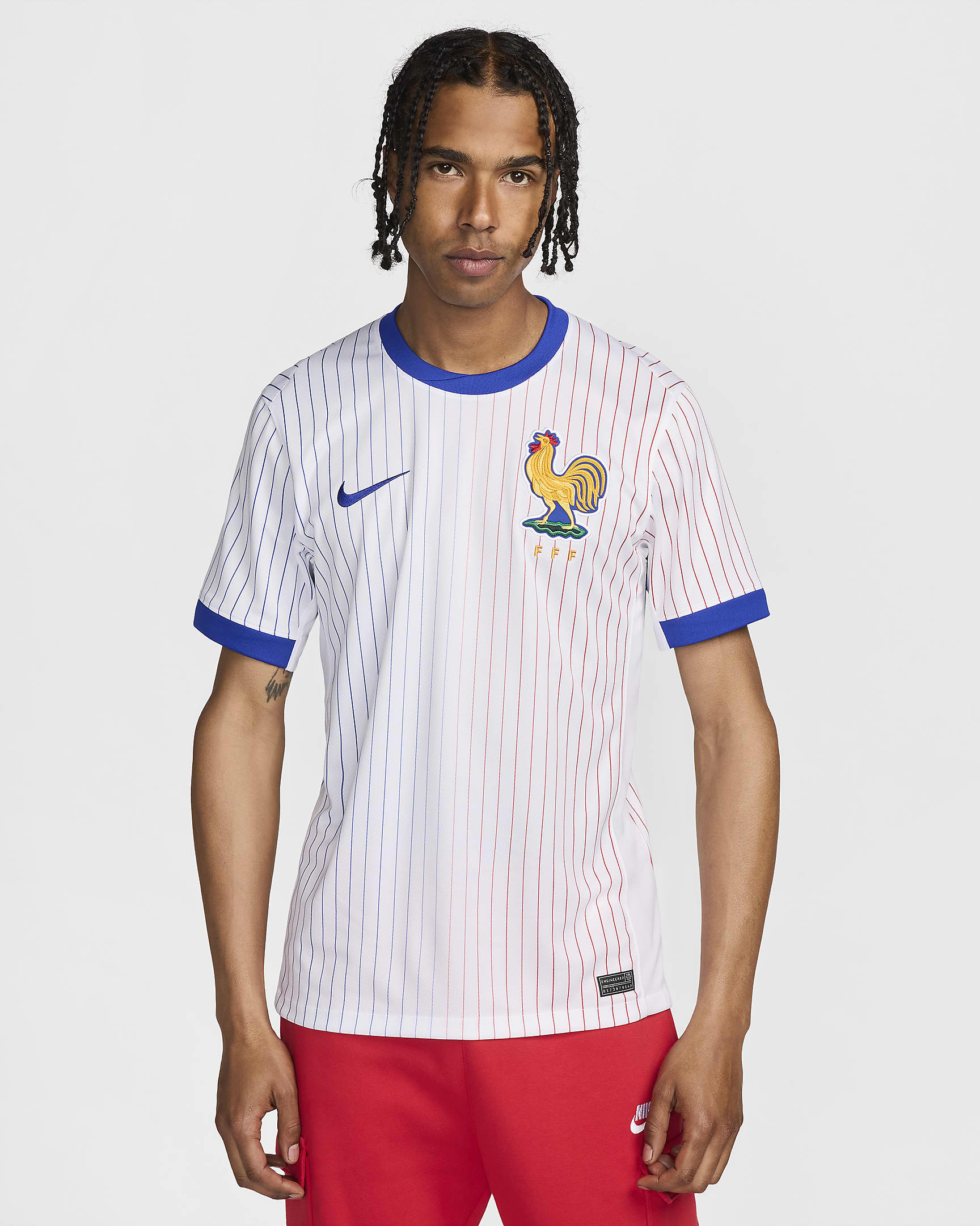 FFF (Women's Team) 2024/25 Stadium Away Men's Nike Dri-FIT Football Replica Shirt - White/University Red/Bright Blue/Bright Blue