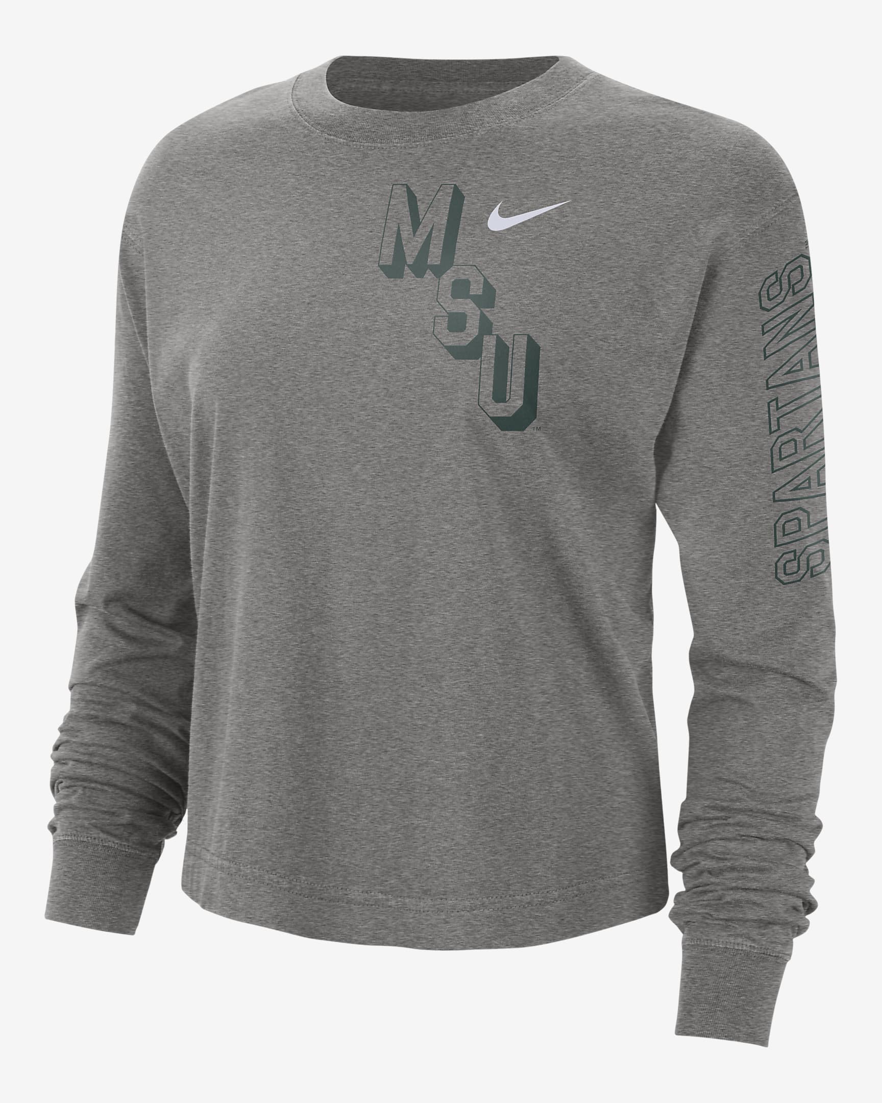 Michigan State Heritage Women's Nike College Boxy Crew-Neck T-Shirt - Dark Grey Heather