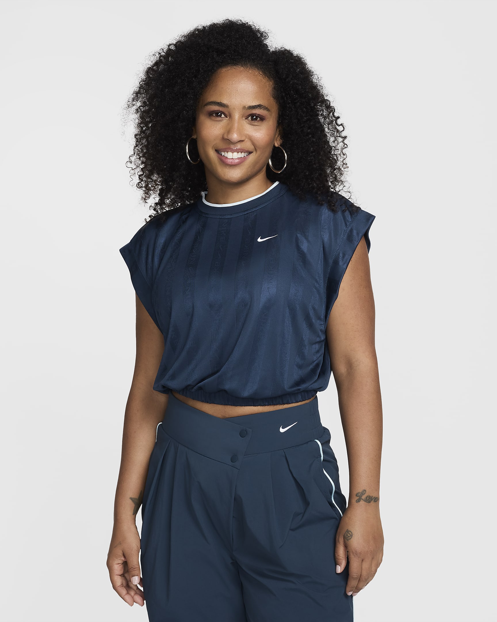 Nike Sportswear Collection Women's Dri-FIT Short-Sleeve Jacquard Jersey - Armoury Navy/Armoury Navy/Glacier Blue/White