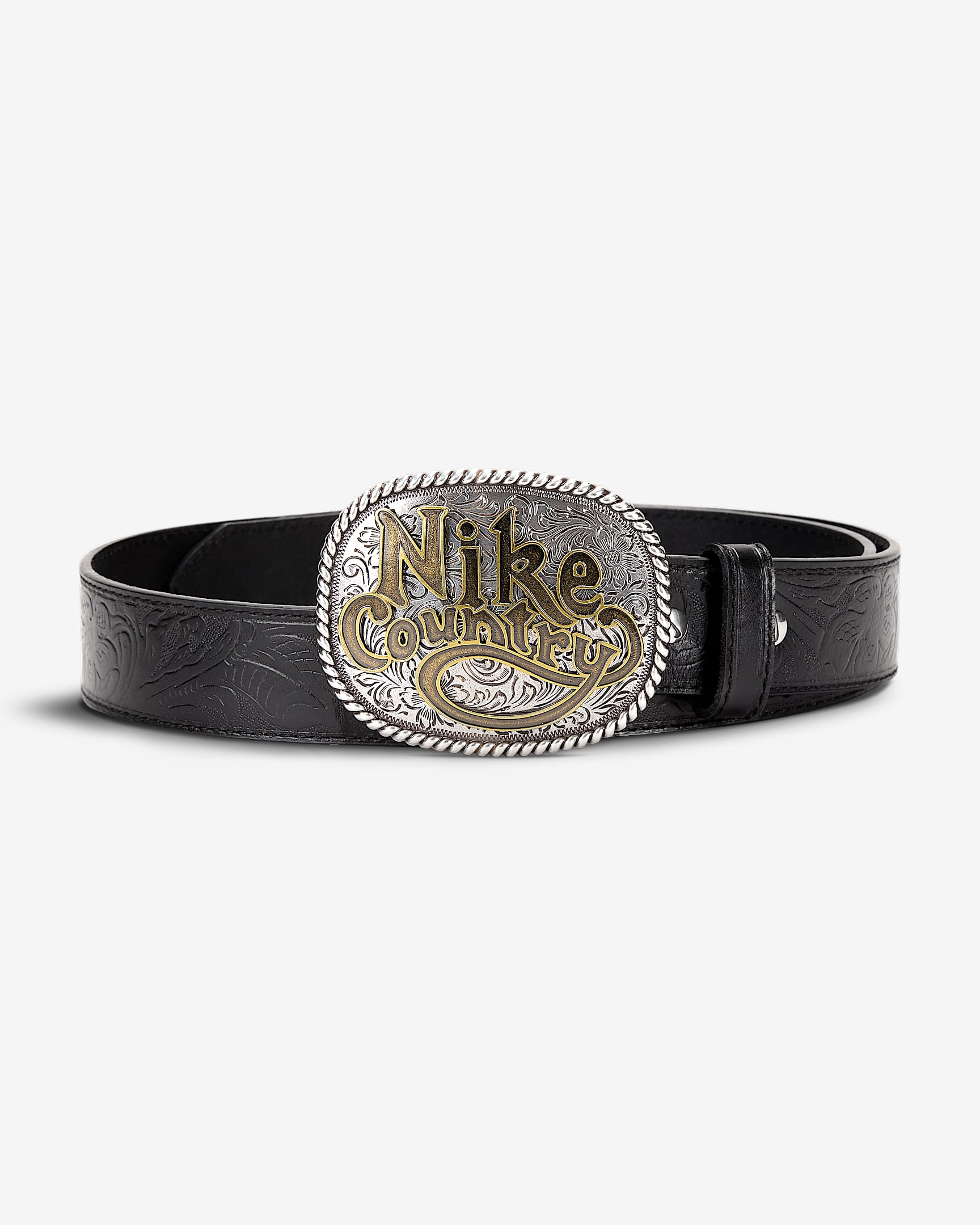 Nike Country Men's Plaque Buckle Embossed Leather Belt - Black