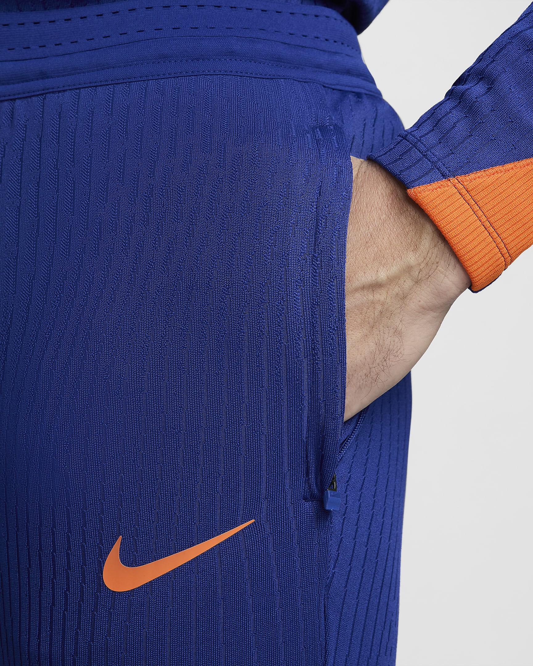 Pantalon de foot en maille Nike Dri-FIT ADV Pays-Bas Strike Elite pour homme - Deep Royal Blue/Safety Orange/Safety Orange