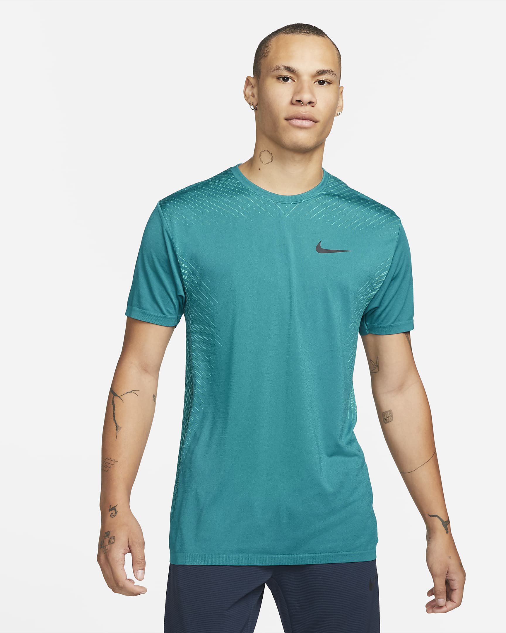 Playera de entrenamiento sin costuras para hombre Nike Dri-FIT - Abeto brillante/Azul verdoso lavado/Negro