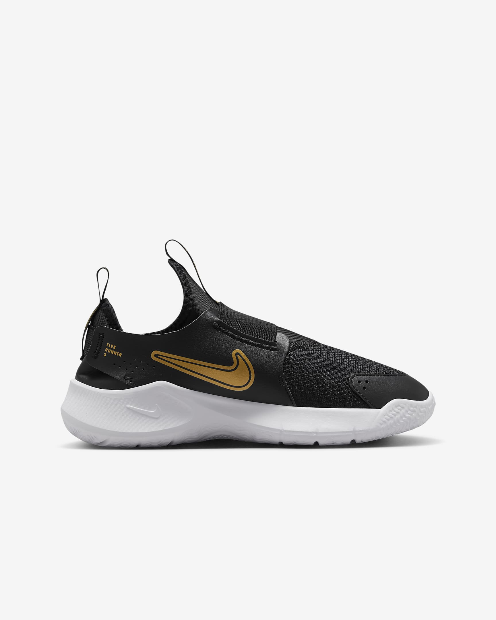 Nike Flex Runner 3 hardloopschoenen voor kids (straat) - Zwart/Wit/Metallic Gold