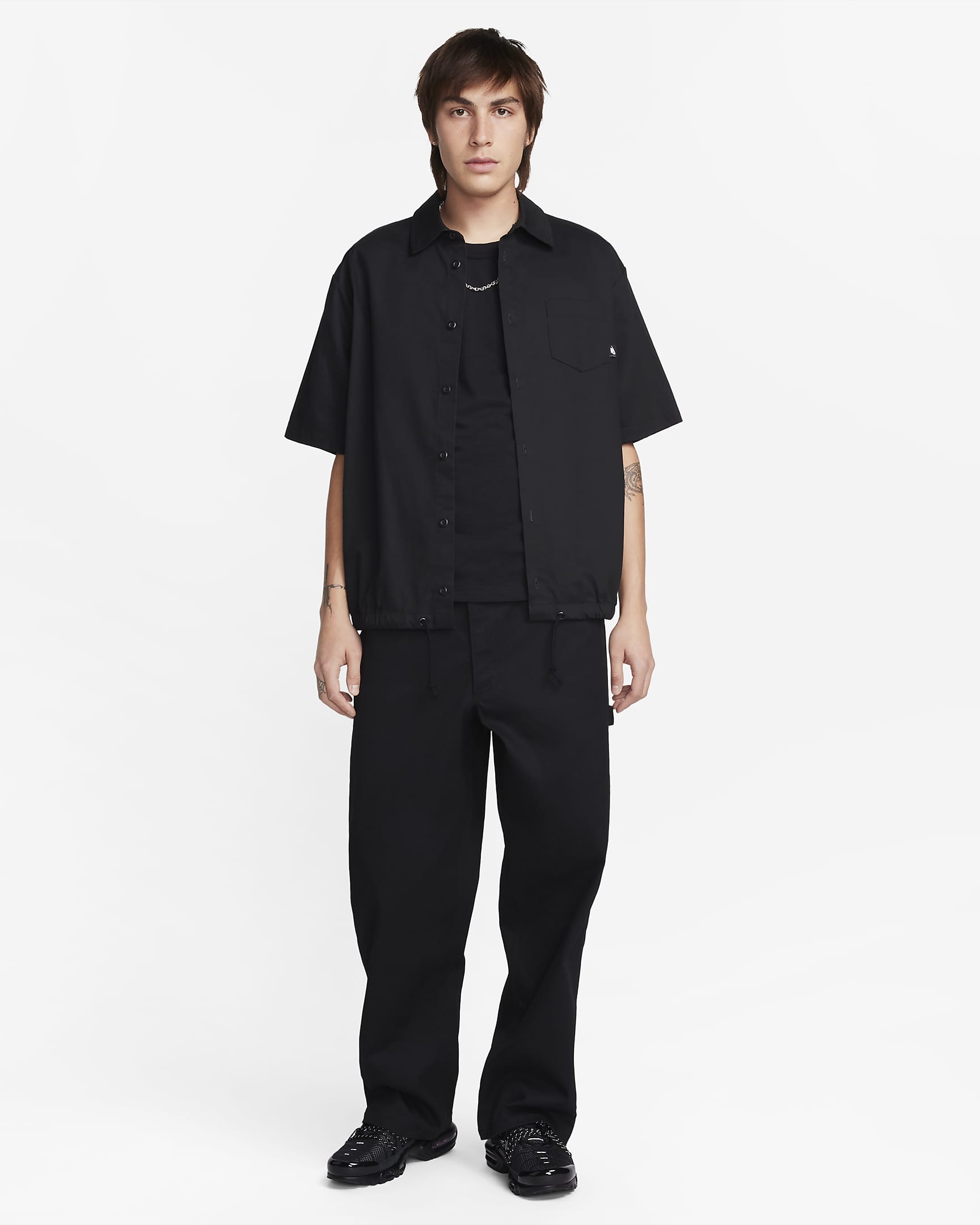 Haut en maille à manches courtes Nike Life pour homme - Noir/Noir